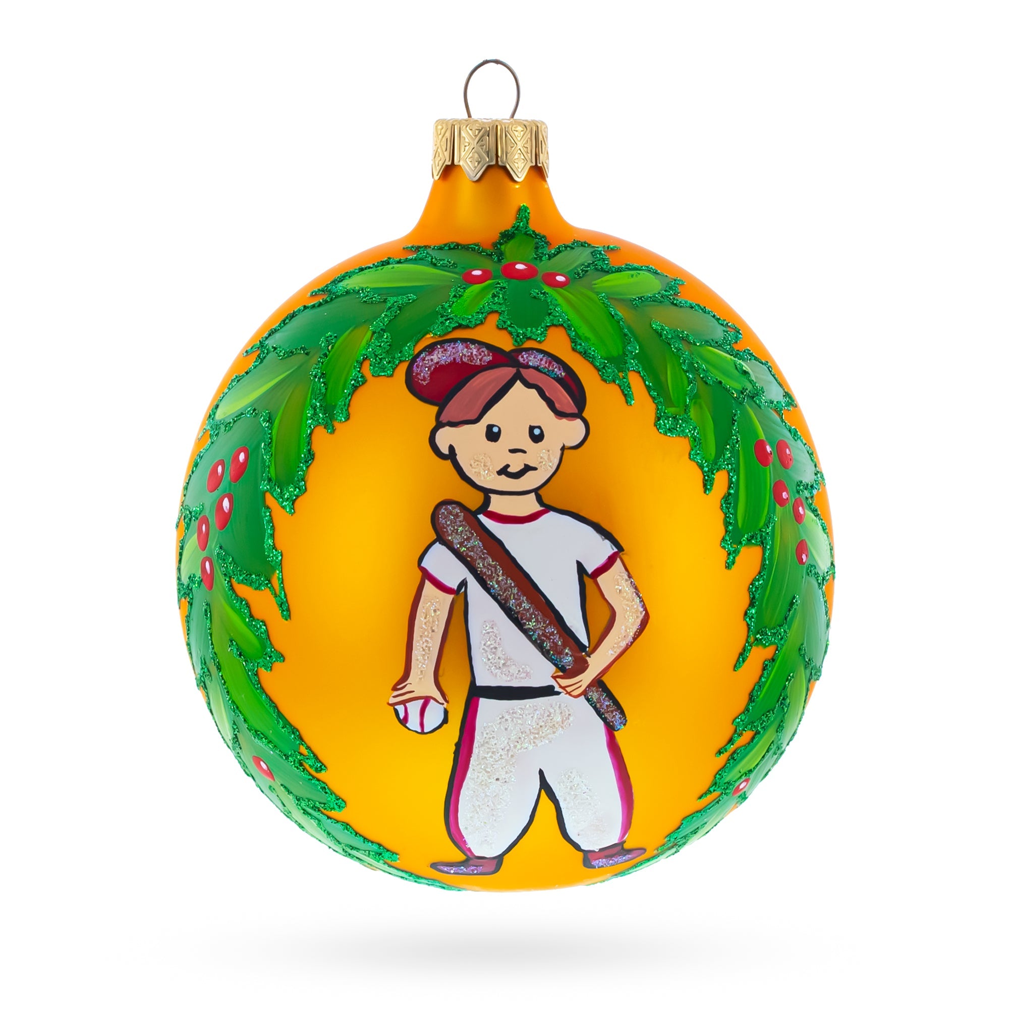 Home Run Hero: Baseball Player In Mid-swing Blown Glass Ball Christmas Sports Ornament 4 Inches