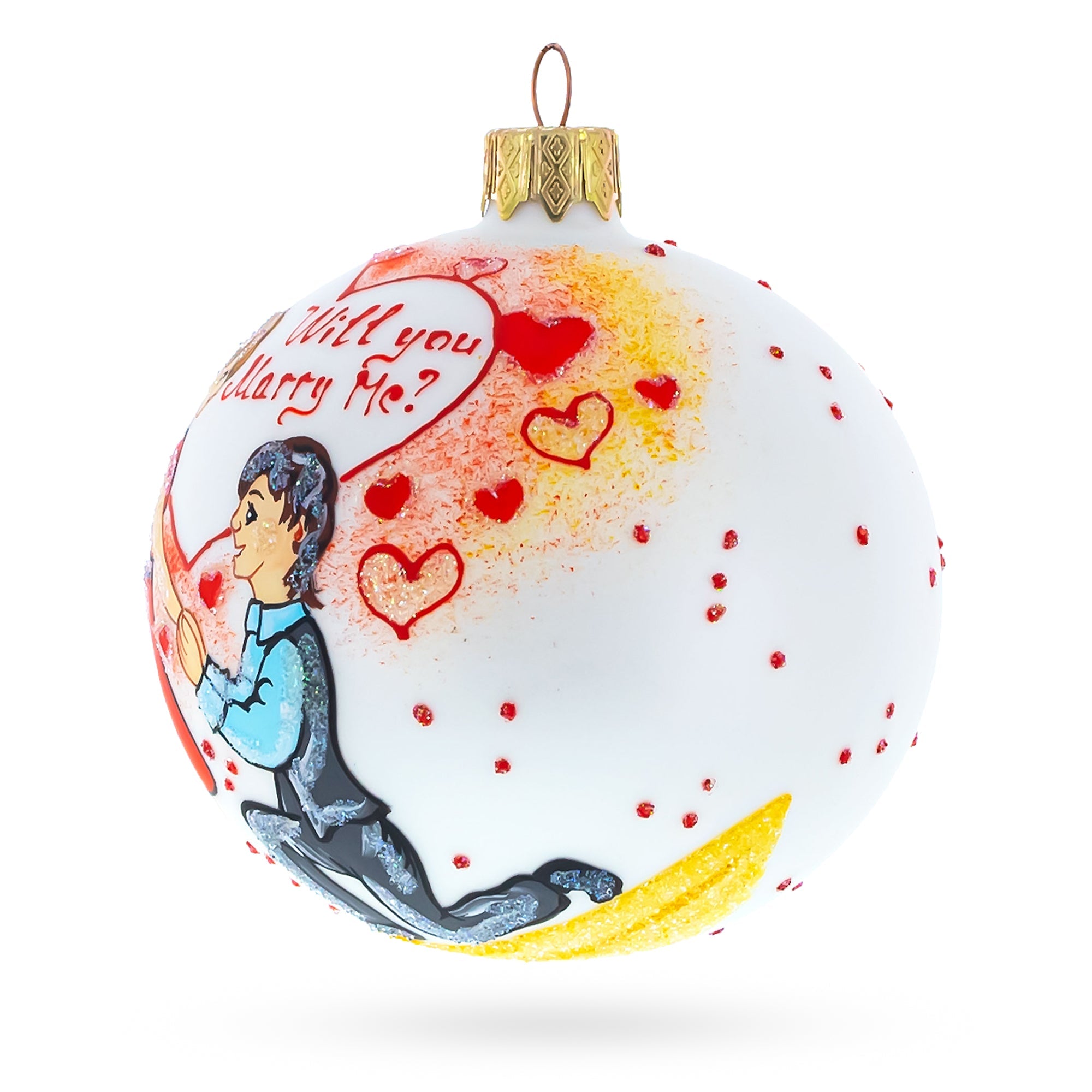 Romantic Proposal: 'will You Marry Me?' Blown Glass Ball Christmas Ornament 4 Inches