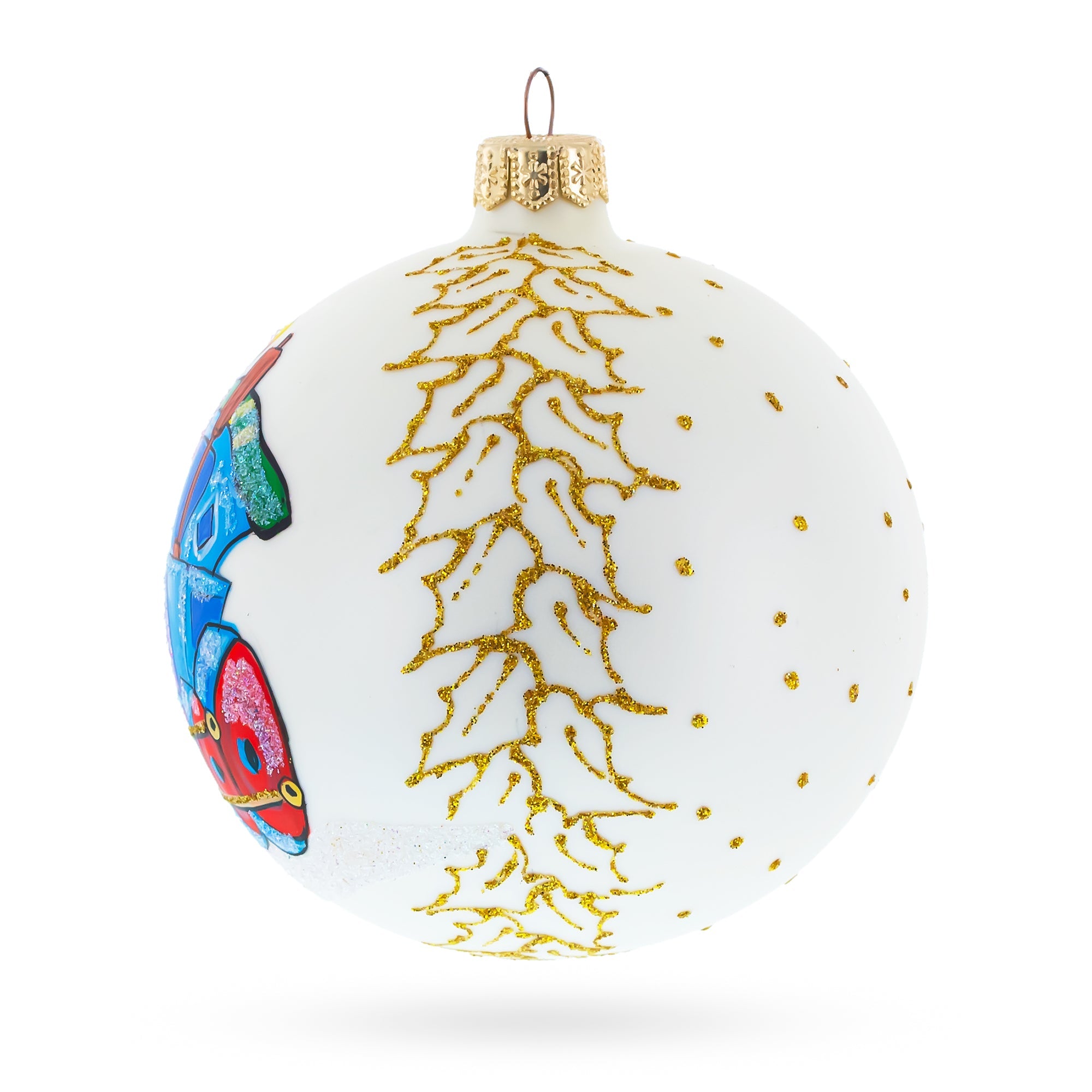 All Aboard The Joy Express: Happy Choo-choo Train Blown Glass Ball Christmas Ornament 4 Inches