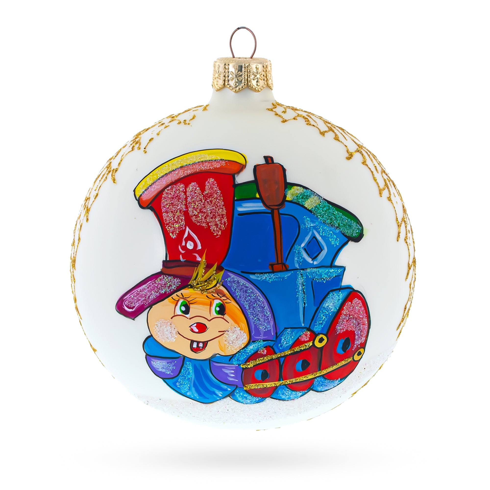 All Aboard The Joy Express: Happy Choo-choo Train Blown Glass Ball Christmas Ornament 4 Inches