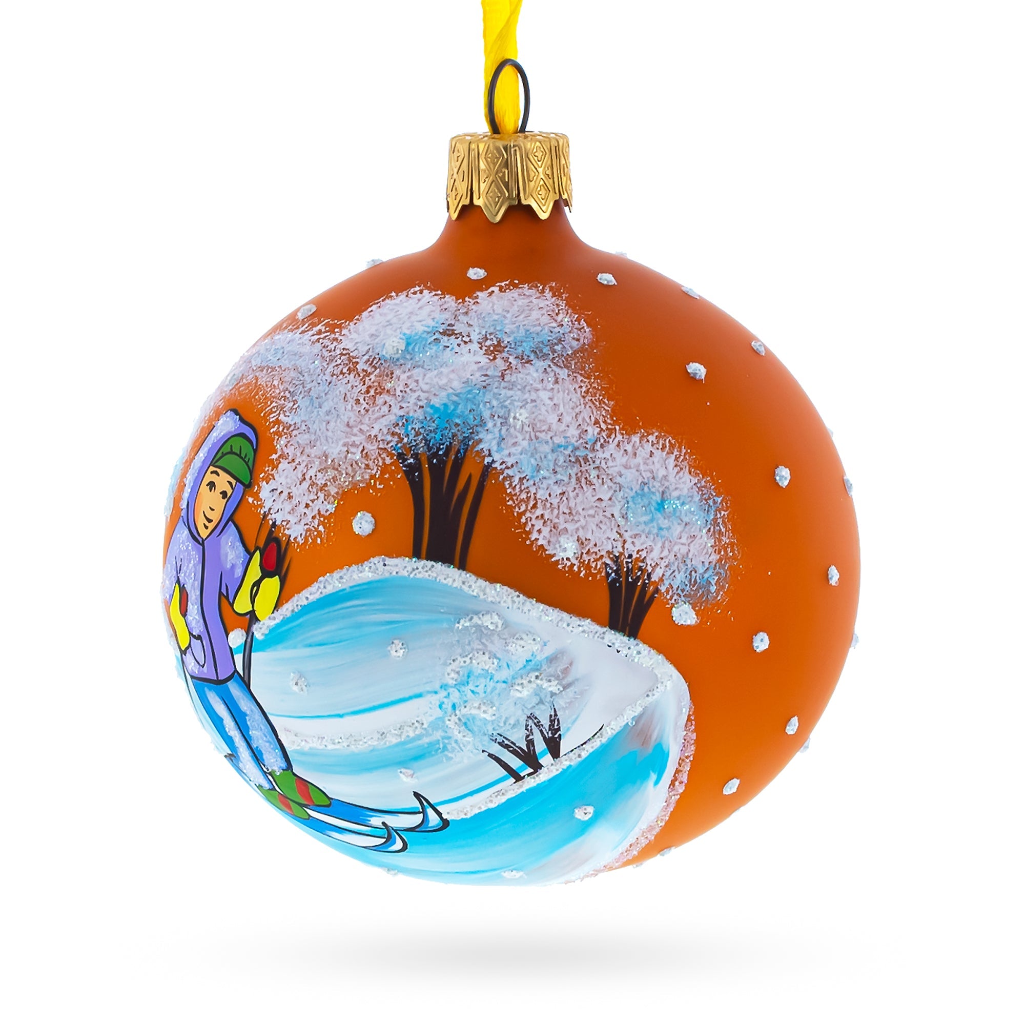 Adventurous Boy Skiing - Blown Glass Ball Christmas Ornament 3.25 Inches