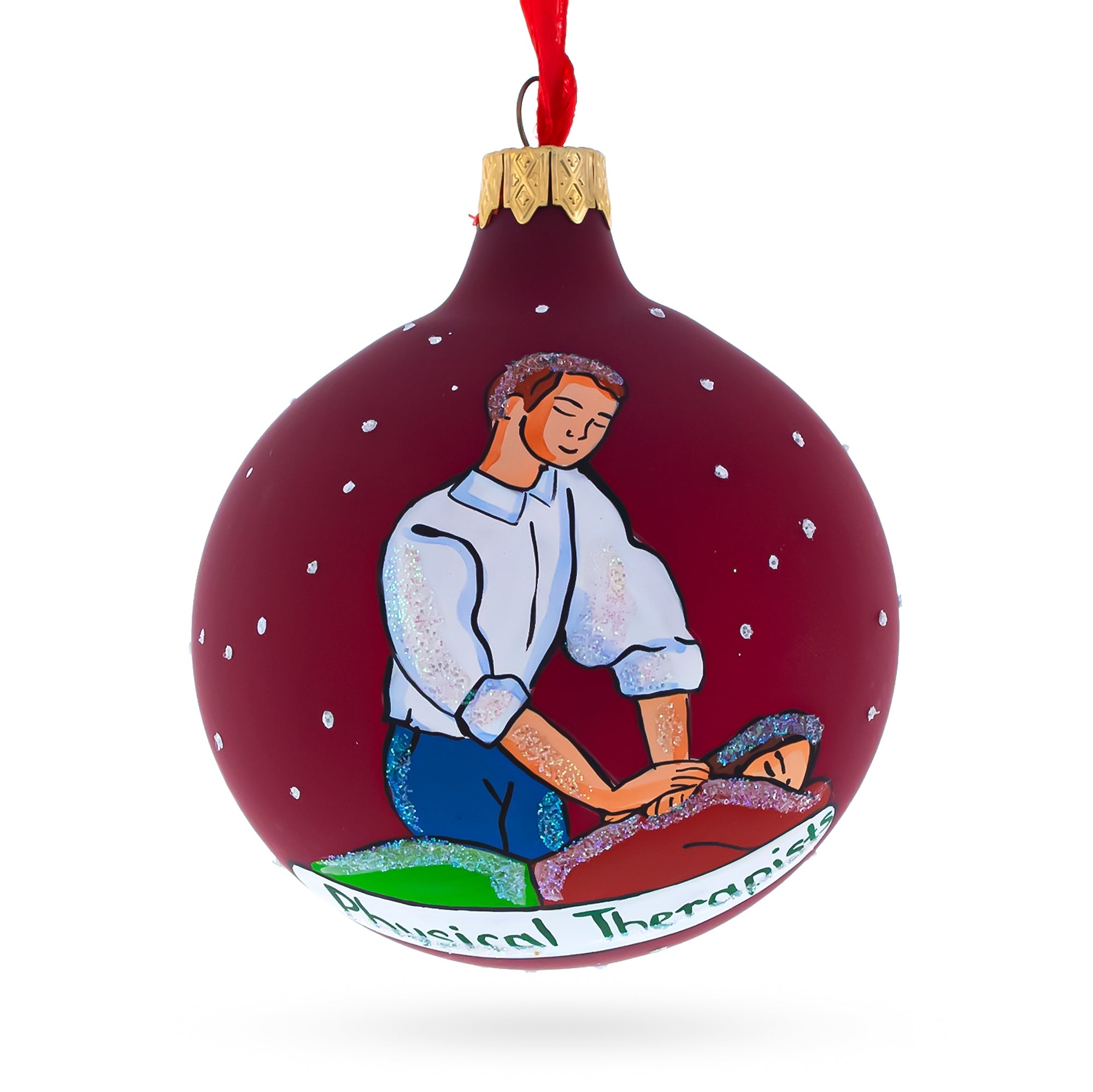 Caring Physical Therapist - Blown Glass Ball Christmas Ornament 3.25 Inches