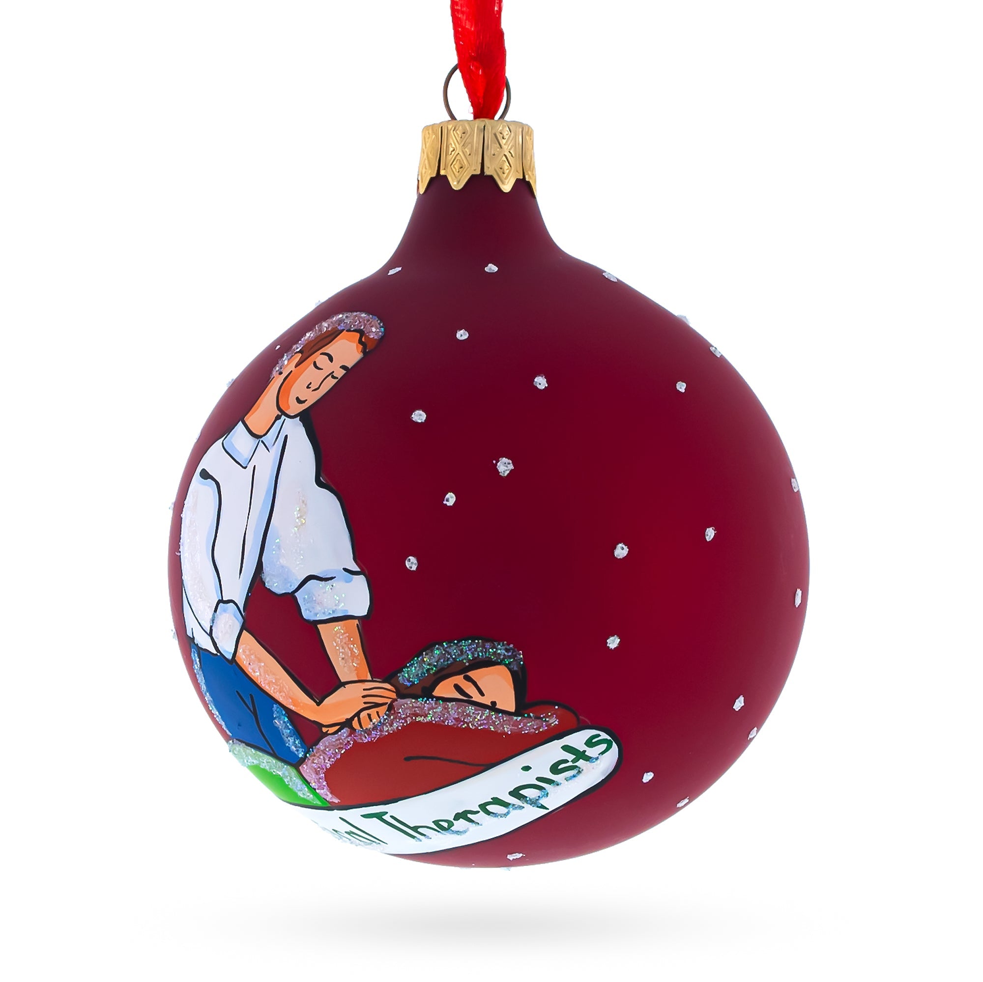 Caring Physical Therapist - Blown Glass Ball Christmas Ornament 3.25 Inches