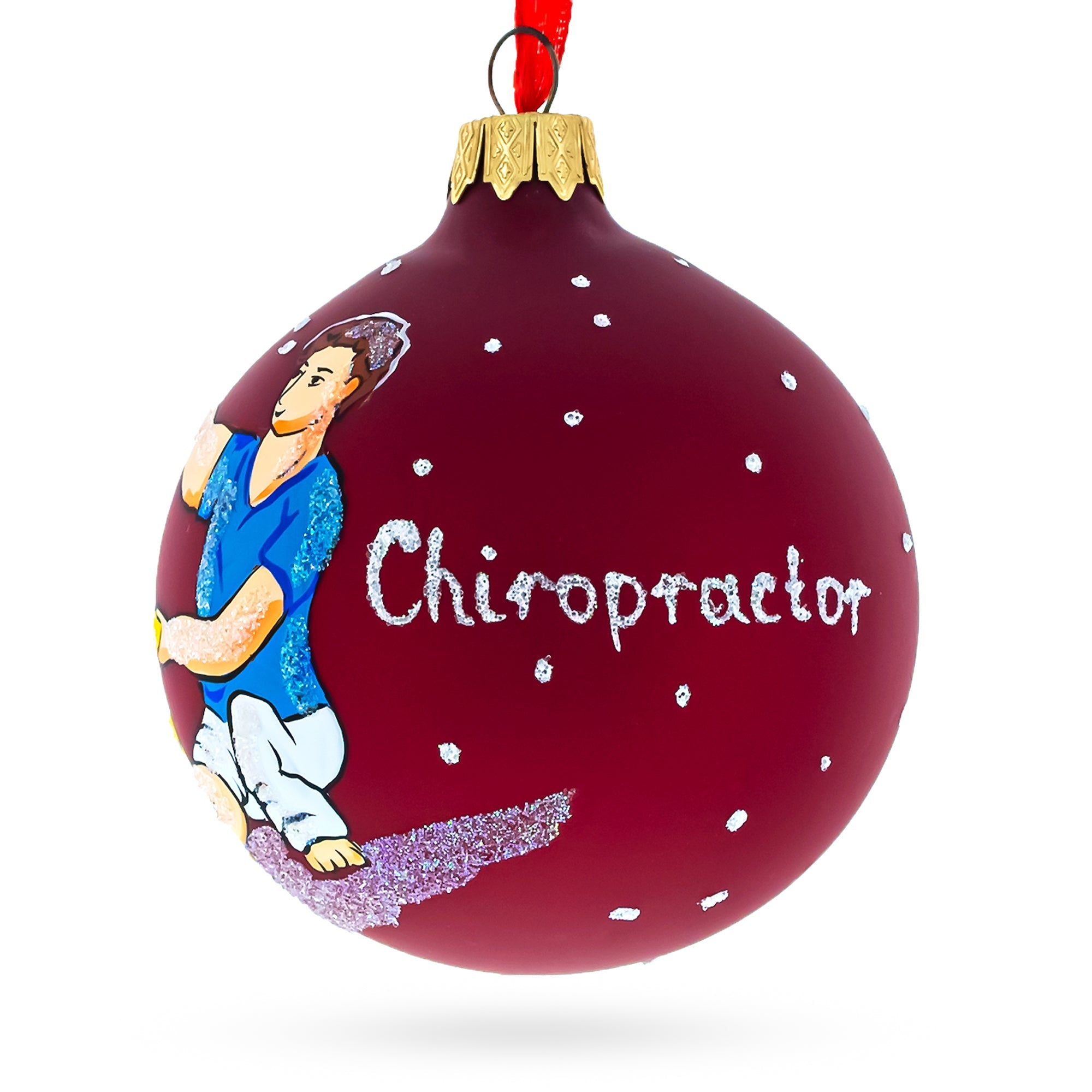 Spinal Care Specialist: Chiropractor Blown Glass Ball Christmas Ornament 3.25 Inches