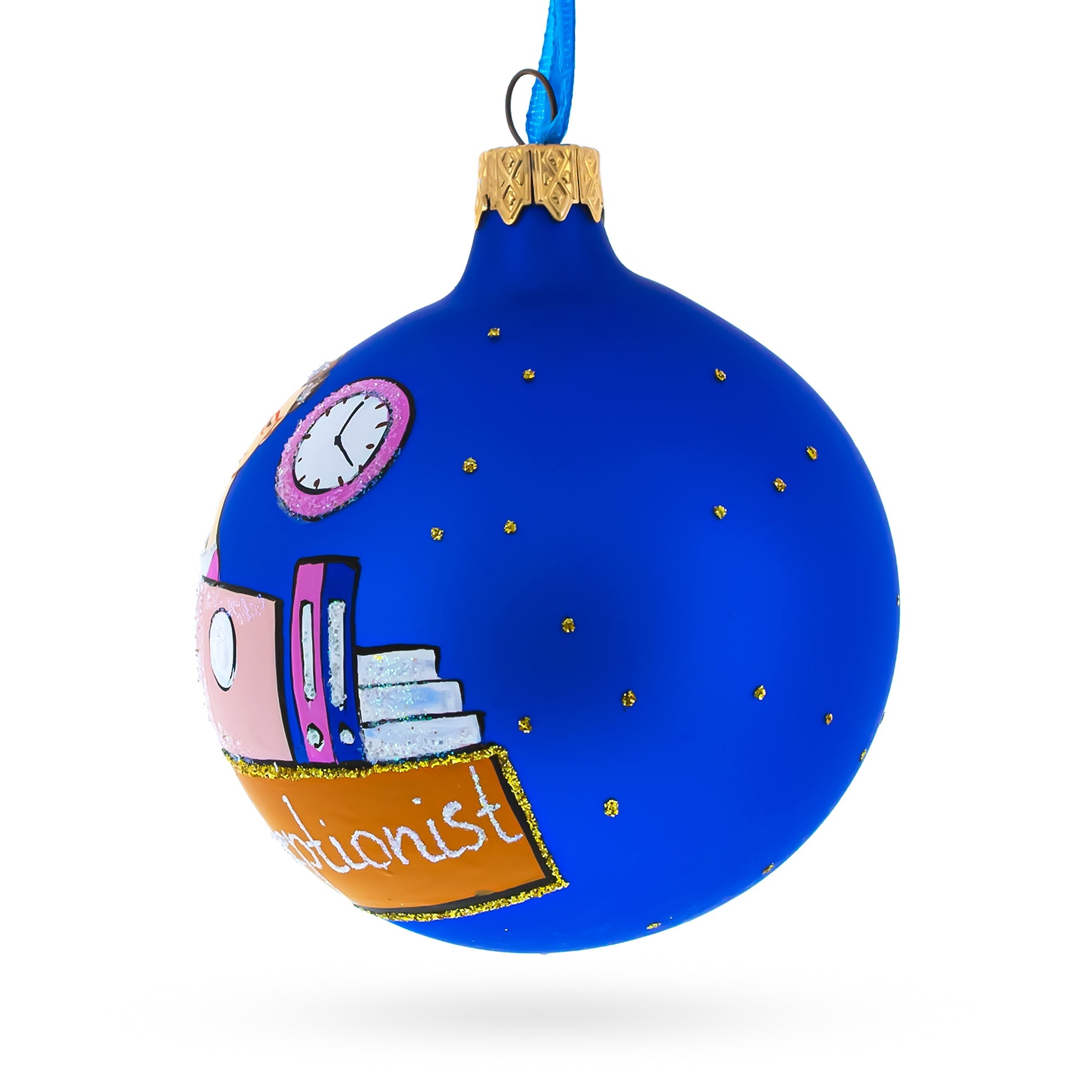 Desk & Diplomacy: Receptionist - Office Secretary Blown Glass Ball Christmas Ornament 3.25 Inches