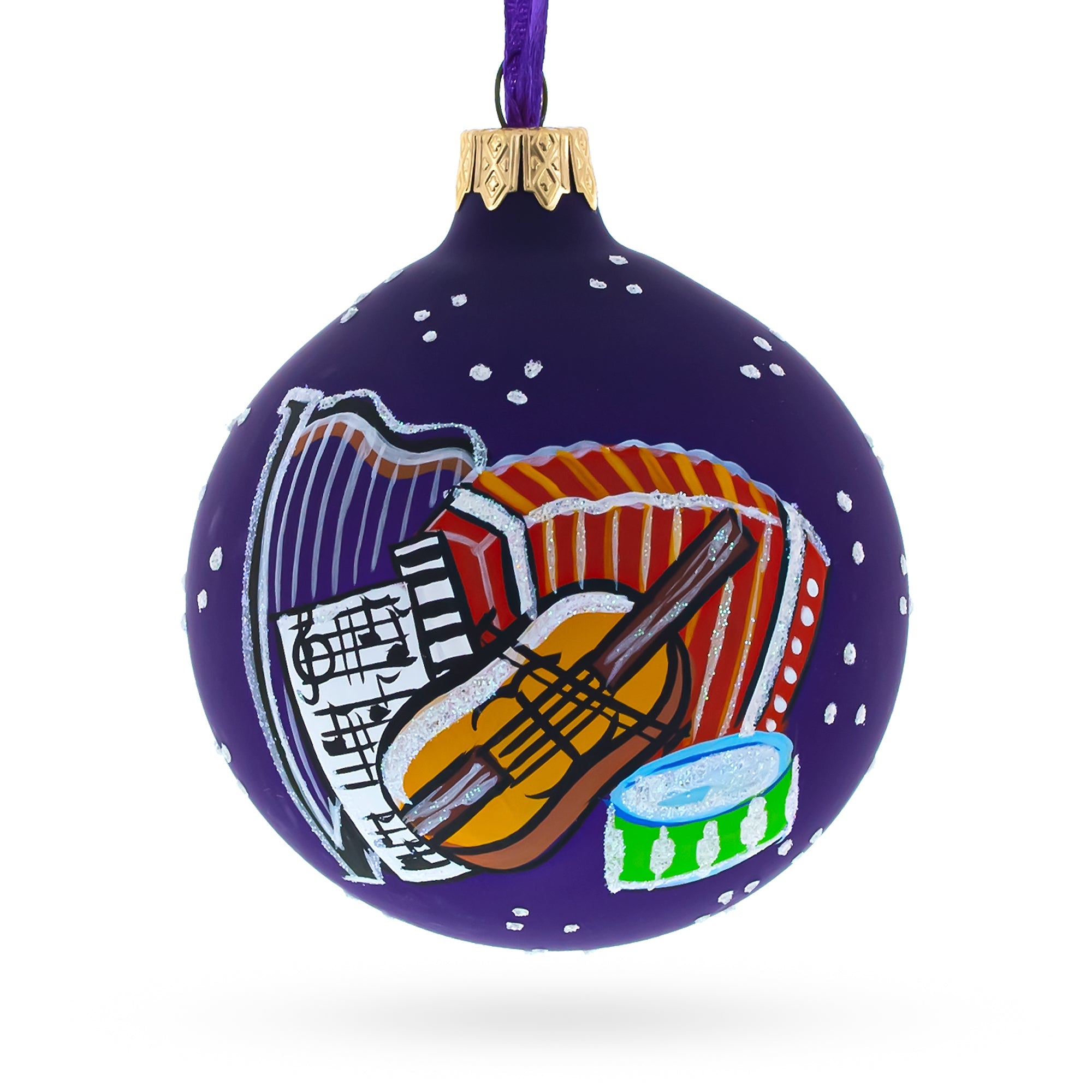 Melodic Symphony: Blown Glass Ball Music Instruments Christmas Ornament 3.25 Inches