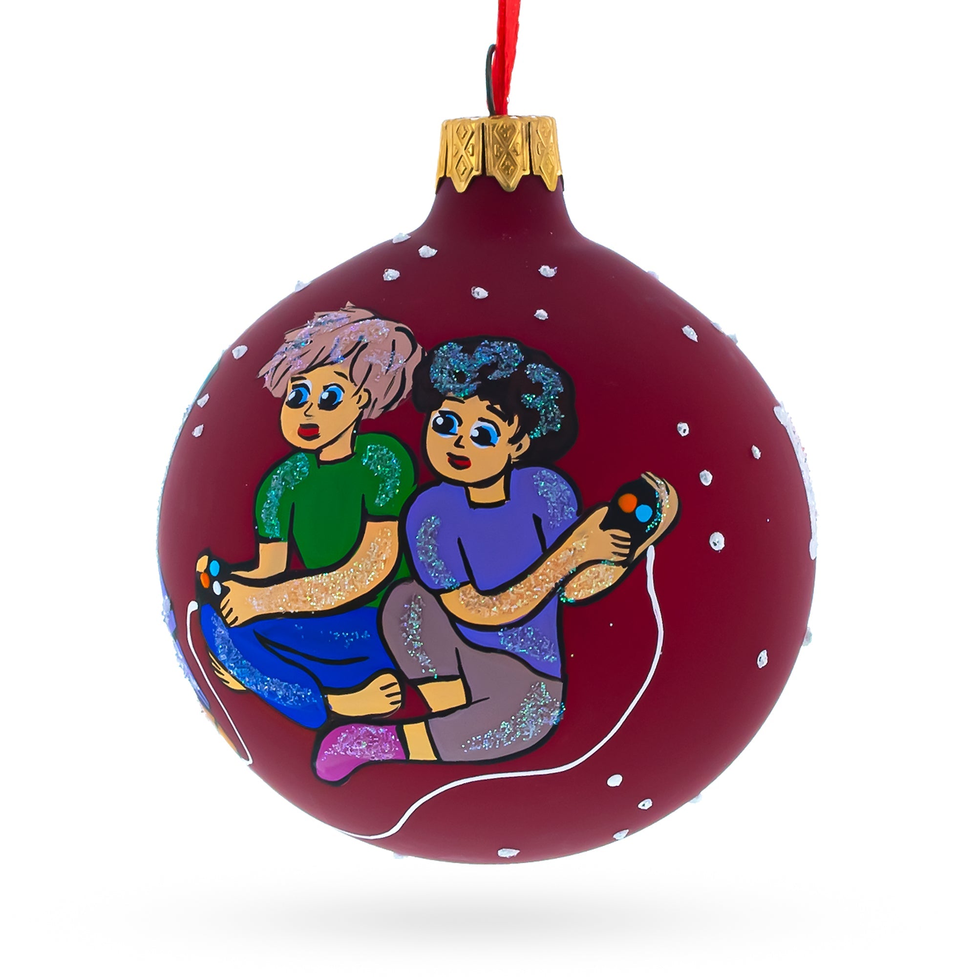 Pixel Play: Video Gamer Blown Glass Ball Christmas Ornament 3.25 Inches