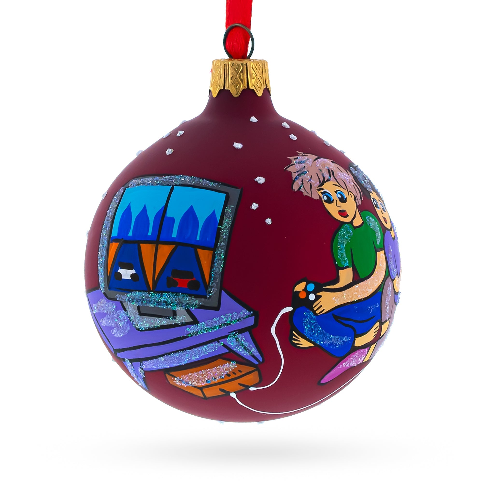 Pixel Play: Video Gamer Blown Glass Ball Christmas Ornament 3.25 Inches