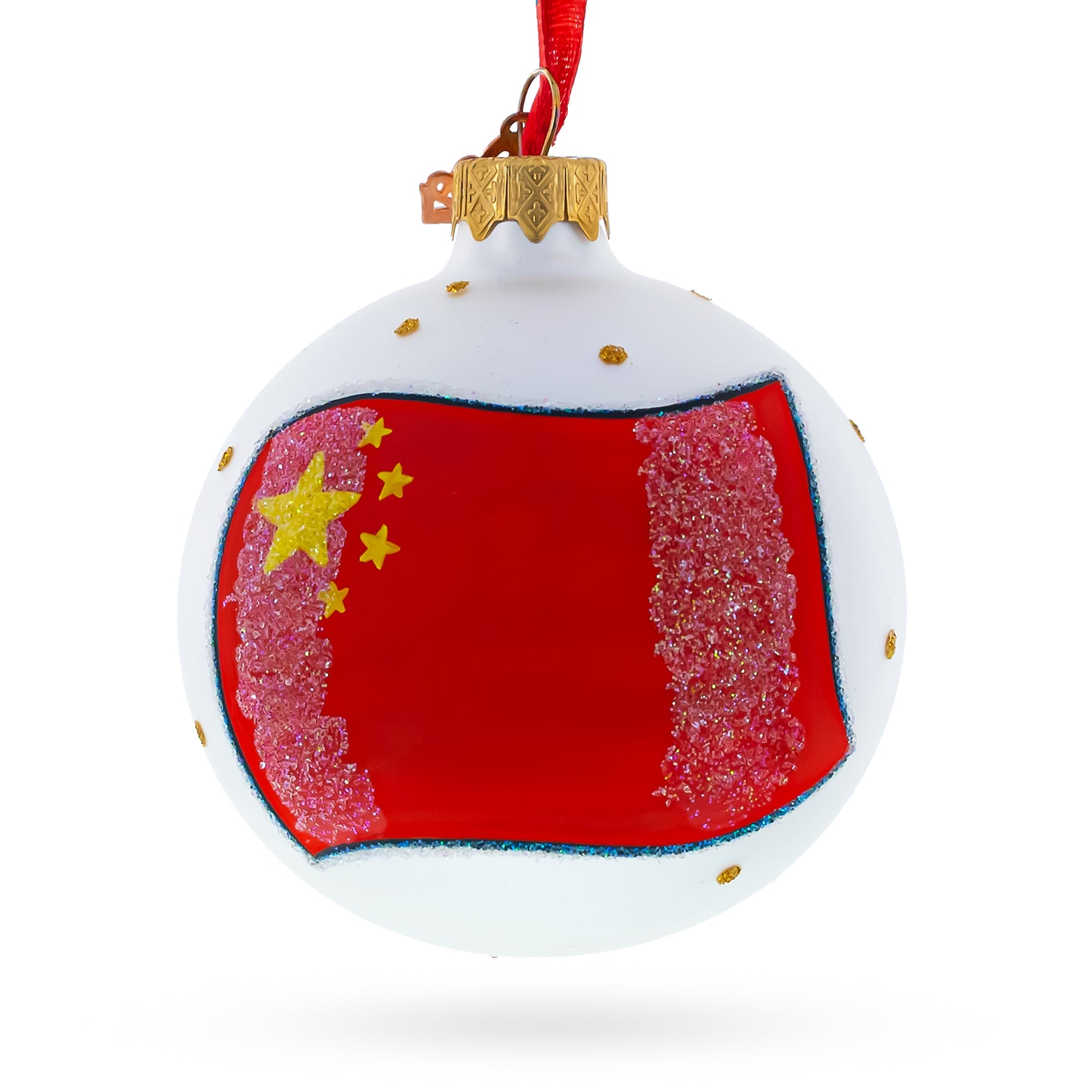 Flag Of China Blown Glass Ball Christmas Ornament 3.25 Inches