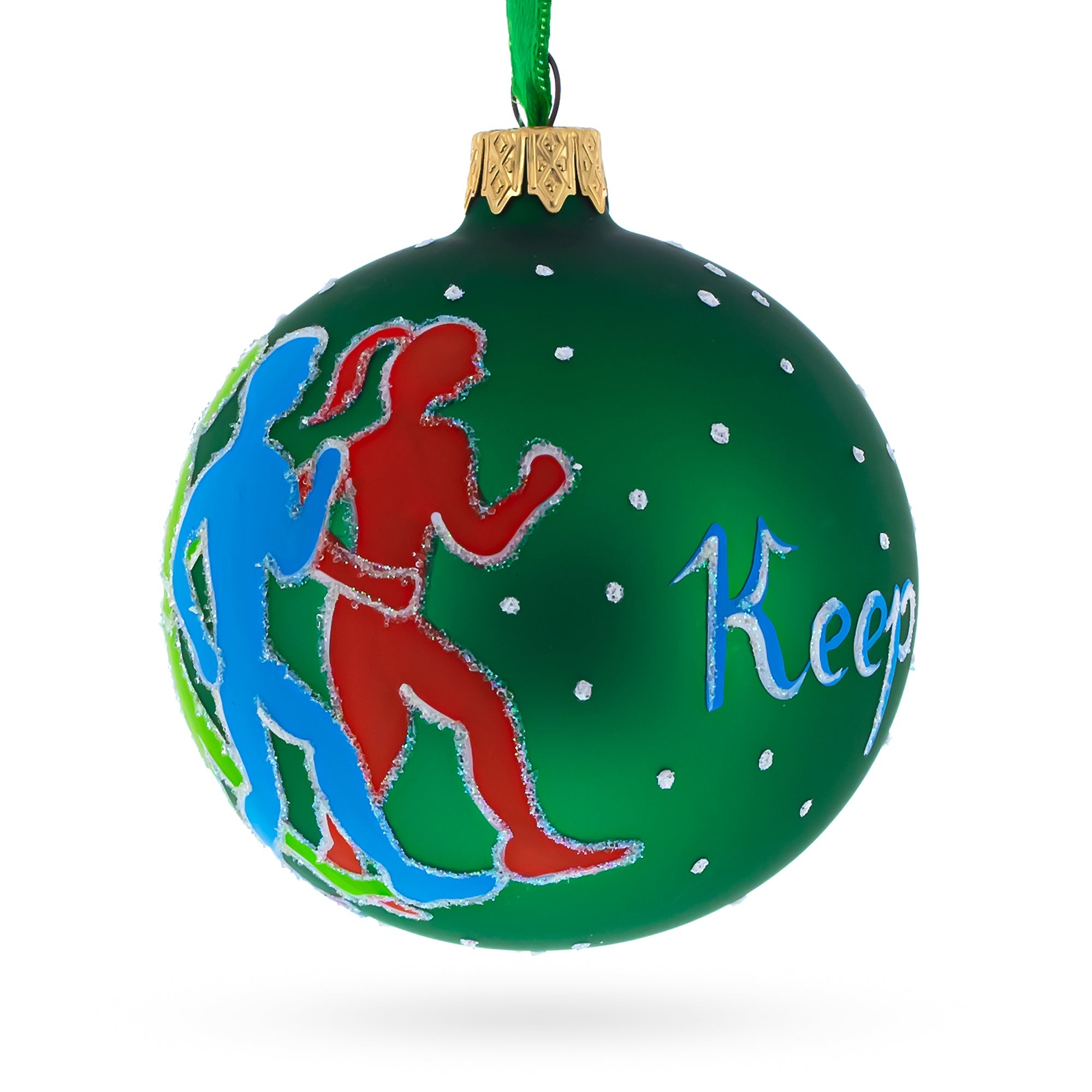 I Love Running Blown Glass Ball Christmas Ornament 3.25 Inches