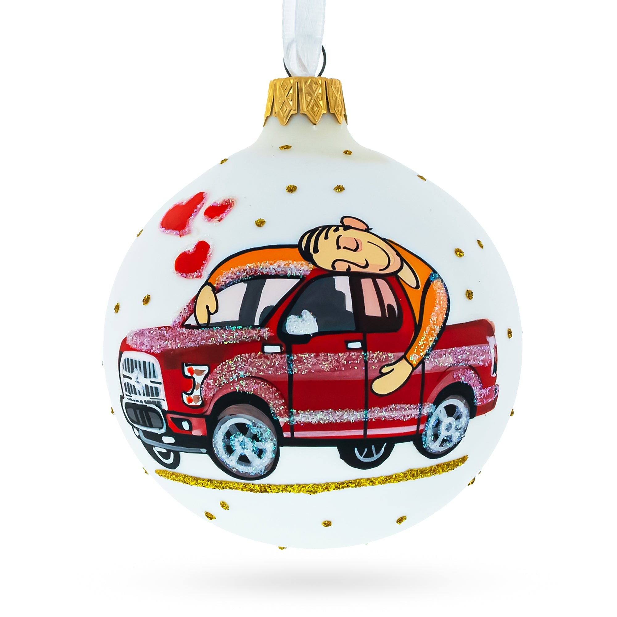 I Love My Car Blown Glass Ball Christmas Ornament 3.25 Inches