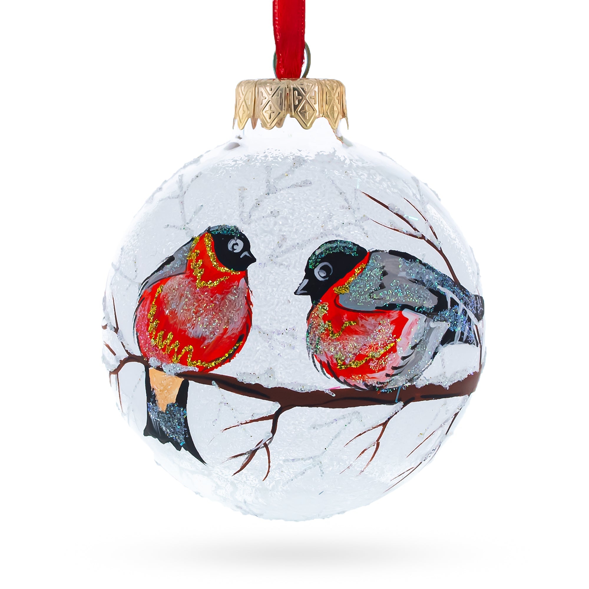 Majestic Melody: Red-breasted Black Bird Blown Glass Ball Christmas Ornament 3.25 Inches