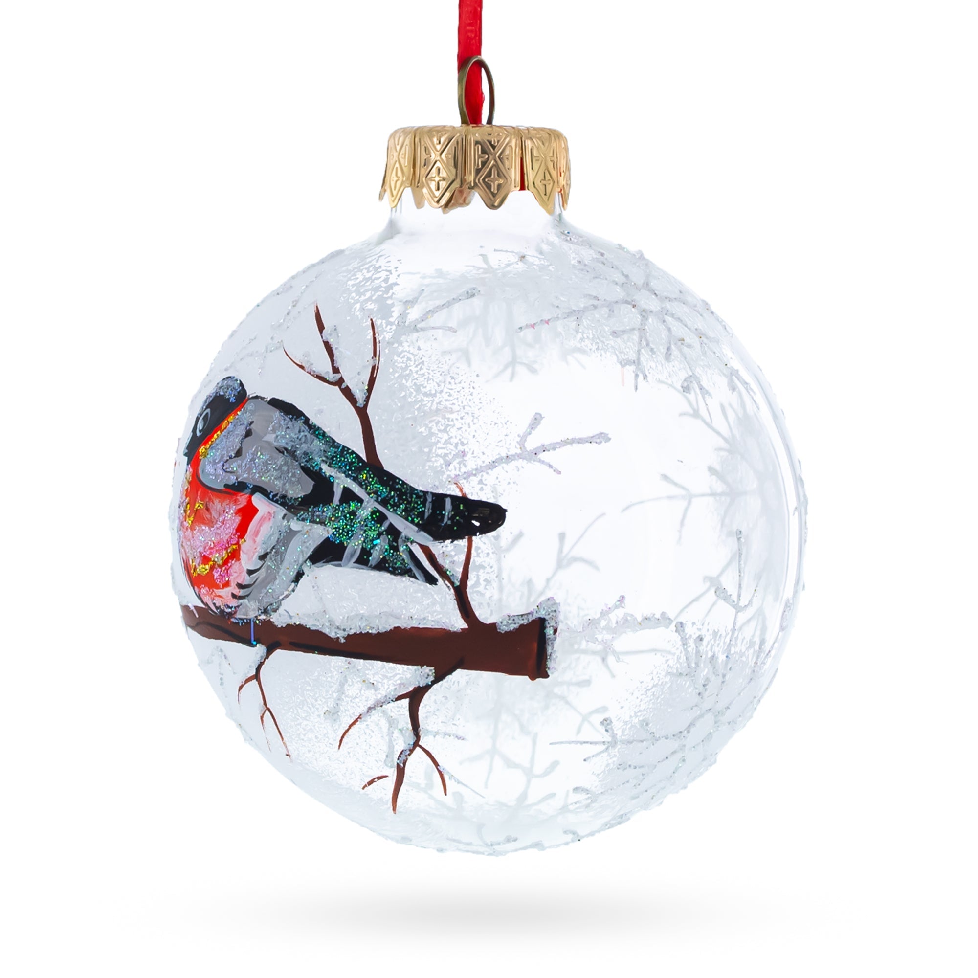 Majestic Melody: Red-breasted Black Bird Blown Glass Ball Christmas Ornament 3.25 Inches