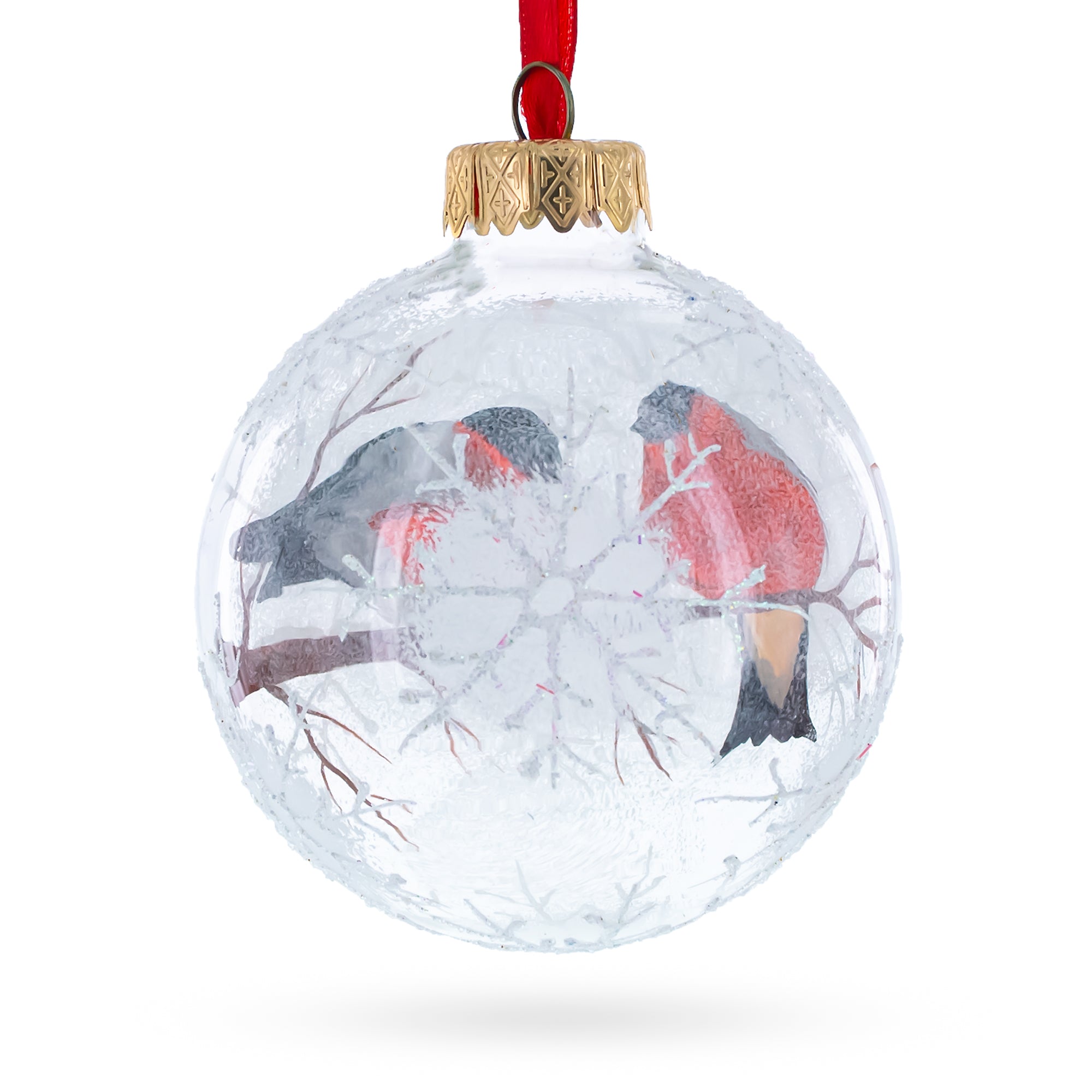 Majestic Melody: Red-breasted Black Bird Blown Glass Ball Christmas Ornament 3.25 Inches