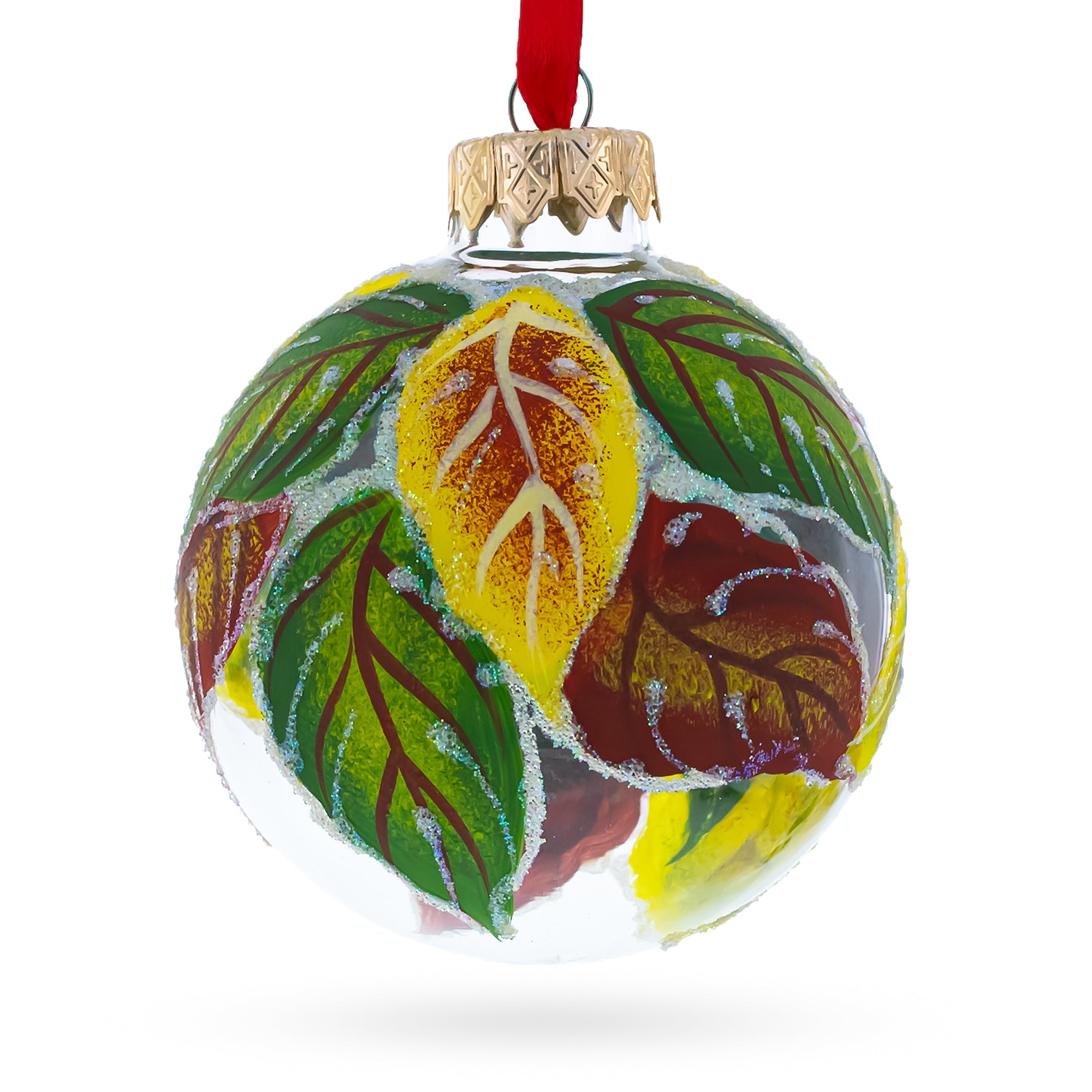 Crimson Companions: Two Cardinal Birds Blown Glass Ball Christmas Ornament 3.25 Inches