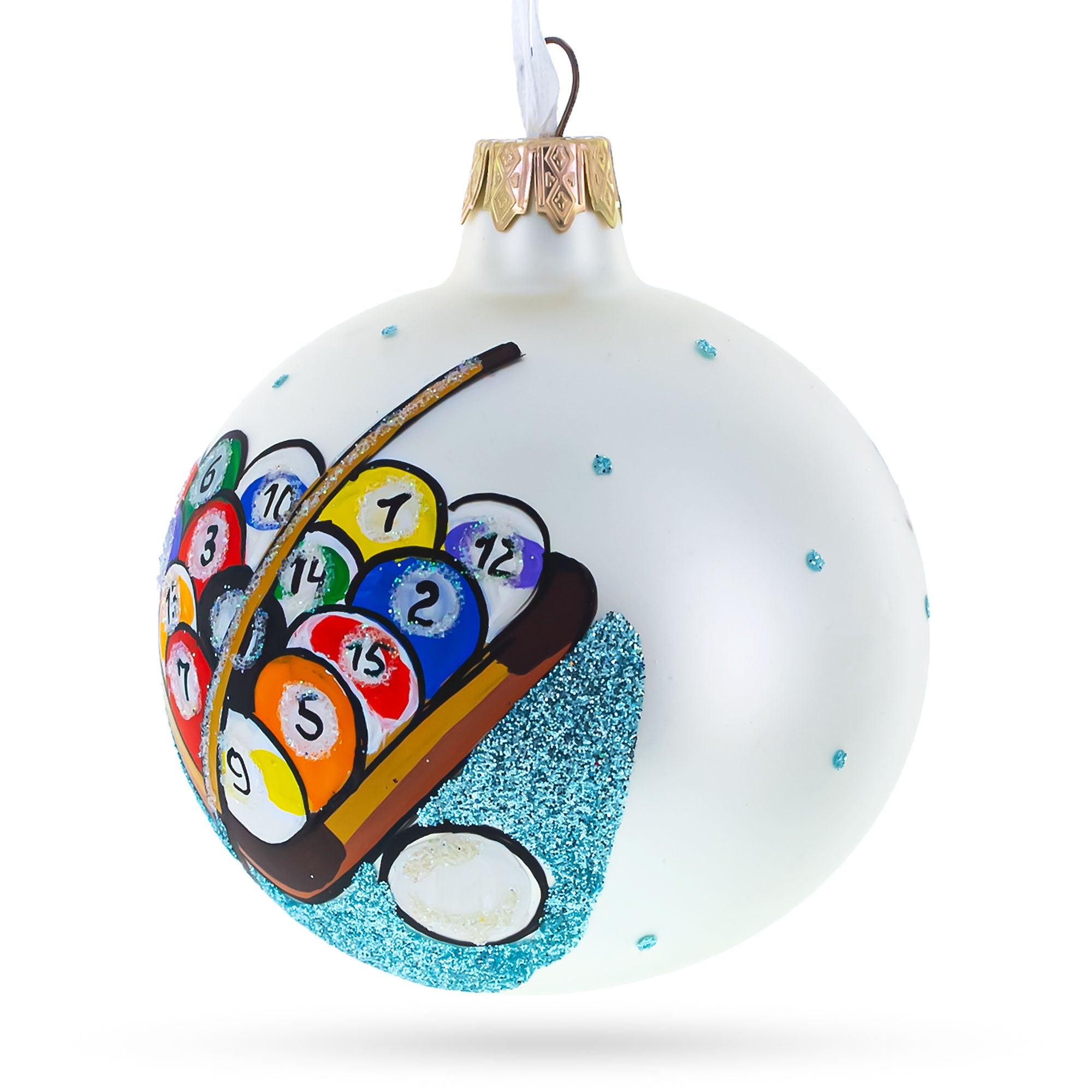 Rack 'em Up: I Love Pool / Billiard Blown Glass Christmas Ornament 3.25 Inches