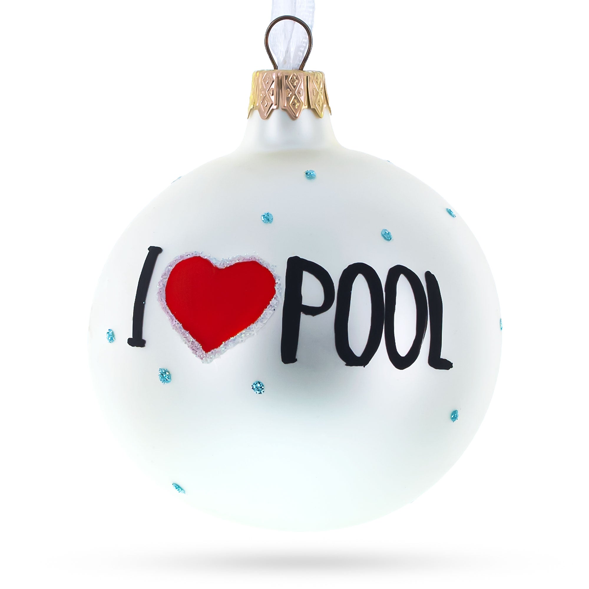 Rack 'em Up: I Love Pool / Billiard Blown Glass Christmas Ornament 3.25 Inches