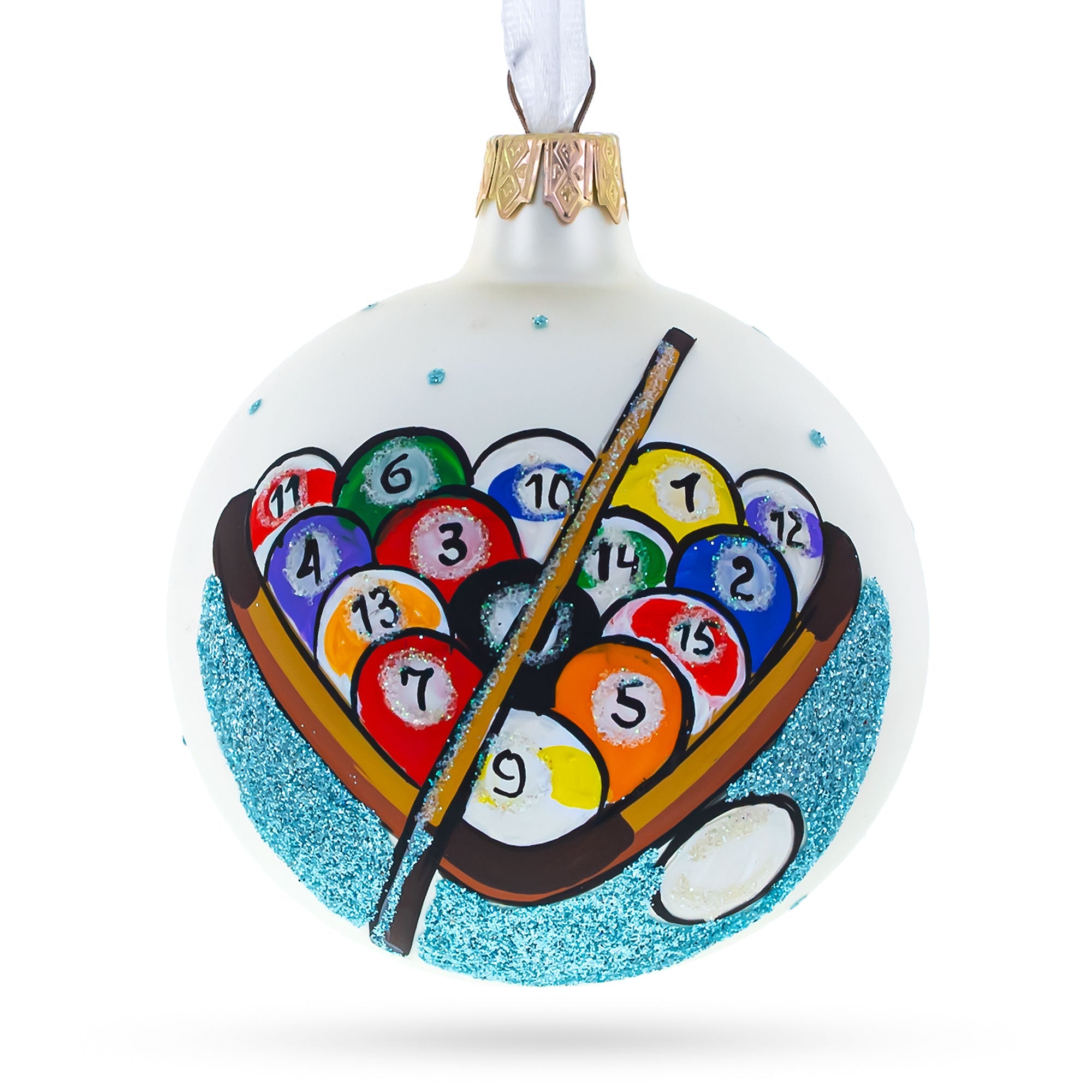 Rack 'em Up: I Love Pool / Billiard Blown Glass Christmas Ornament 3.25 Inches