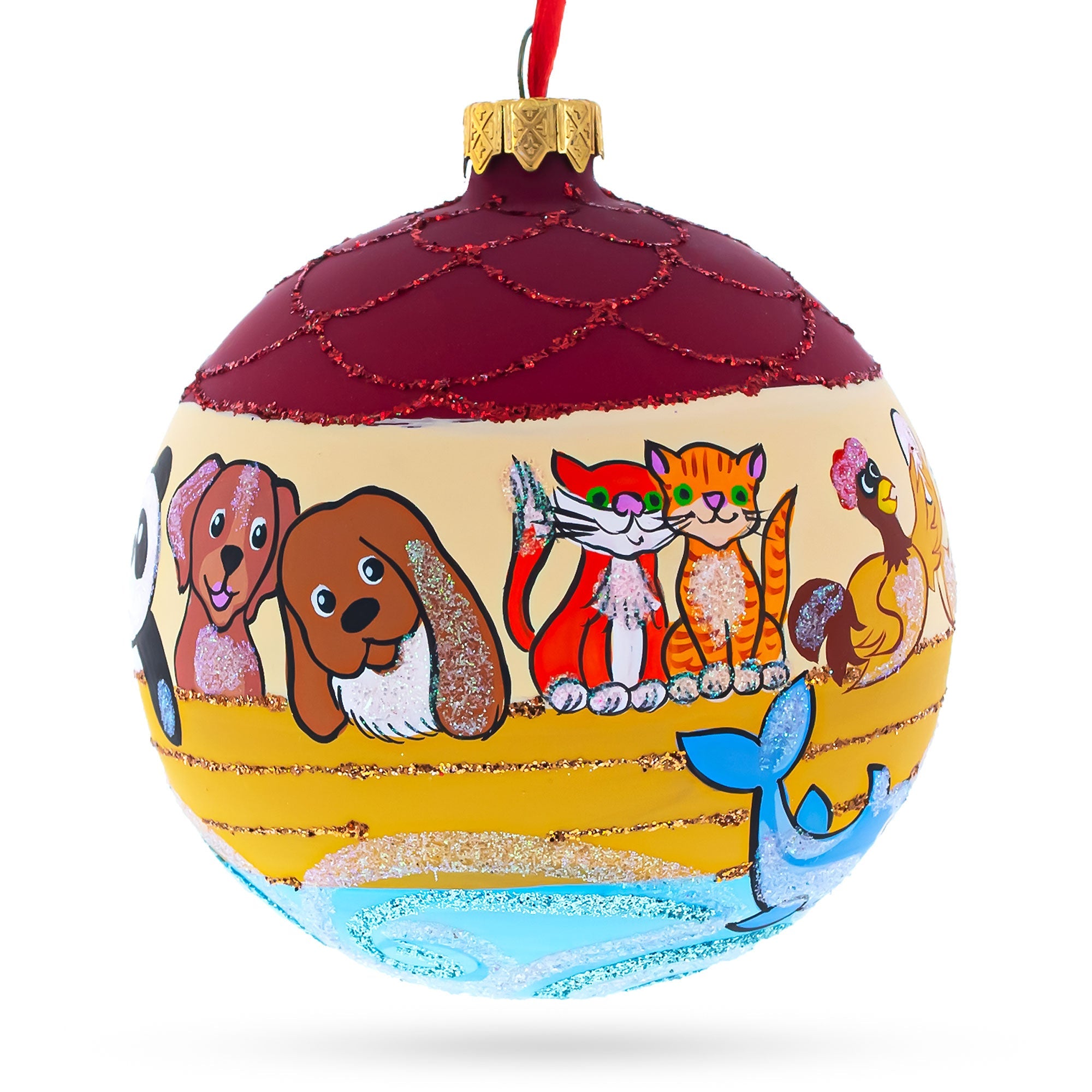 Sailing With Faith: The Noah's Ark Blown Glass Ball Christmas Ornament 4 Inches