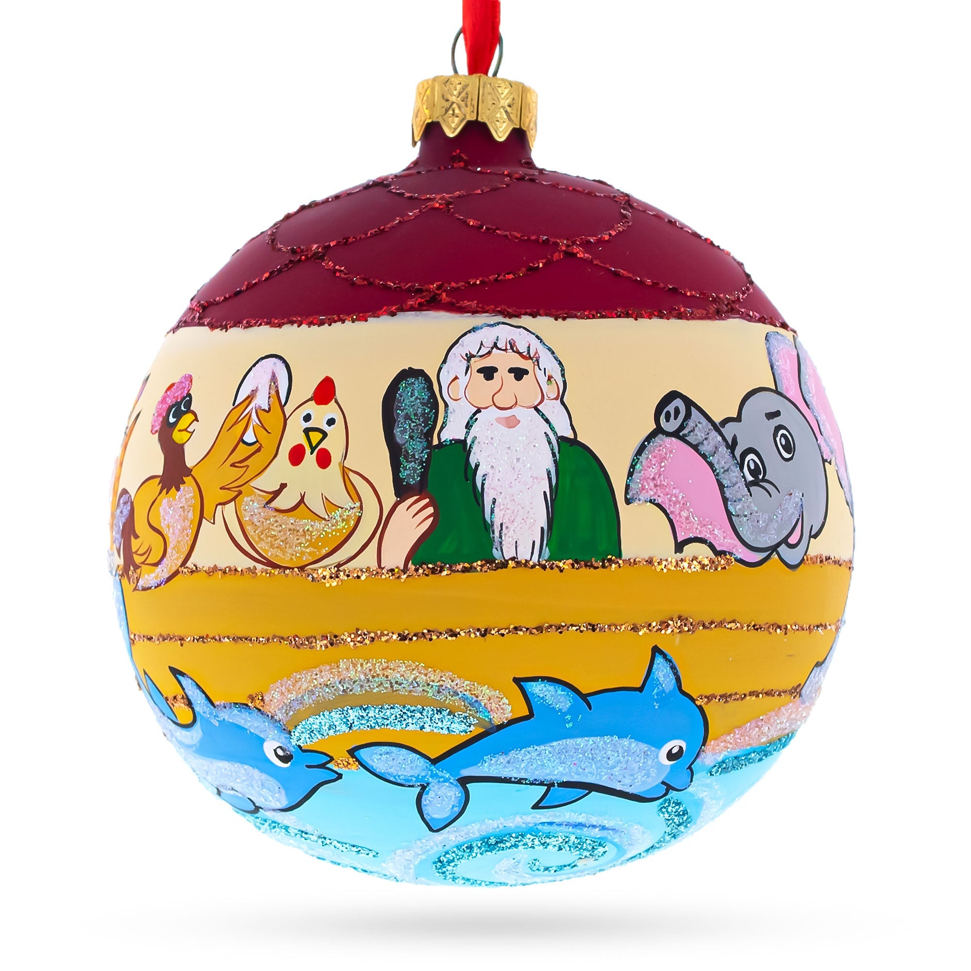 Sailing With Faith: The Noah's Ark Blown Glass Ball Christmas Ornament 4 Inches