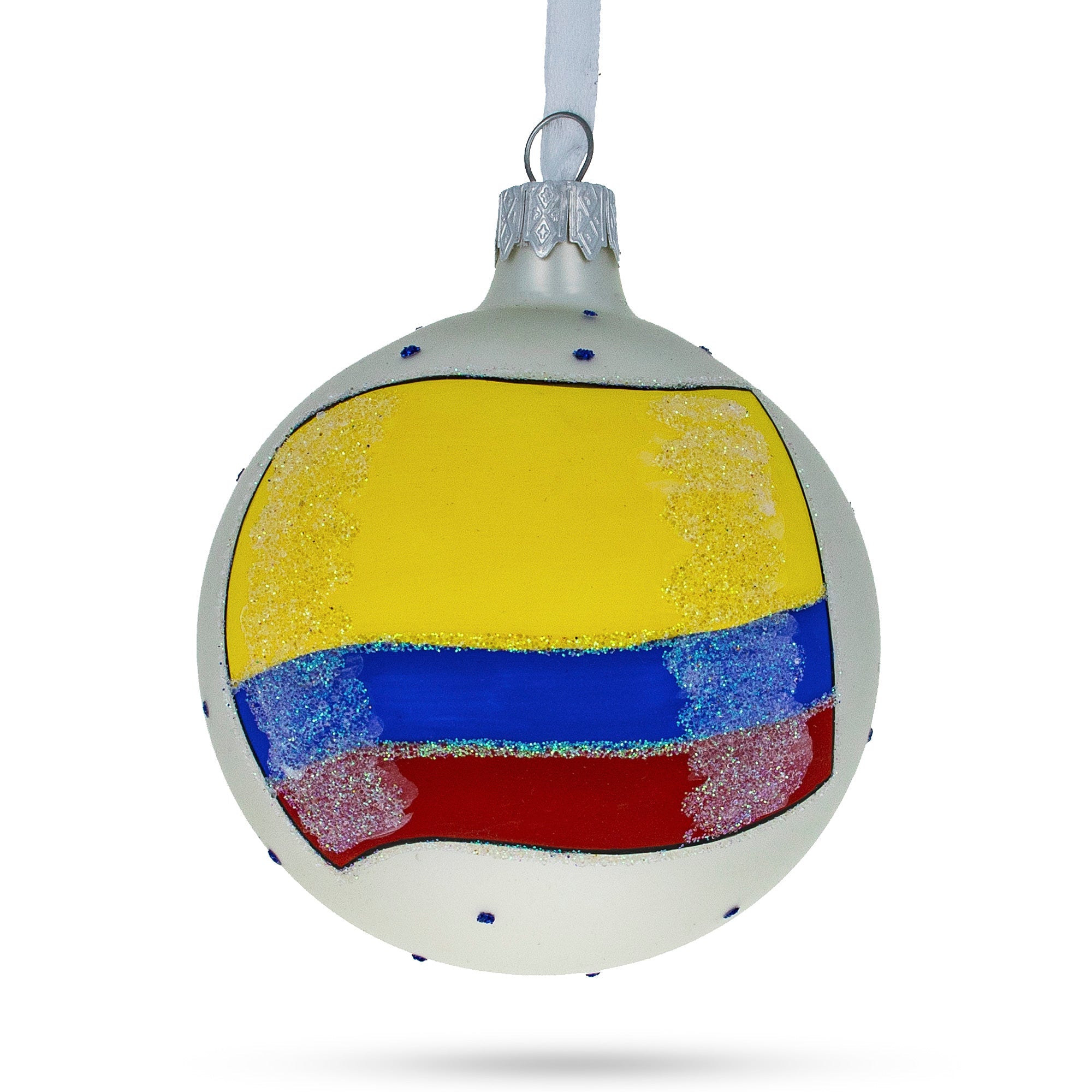 Flag Of Colombia Blown Glass Ball Christmas Ornament 3.25 Inches