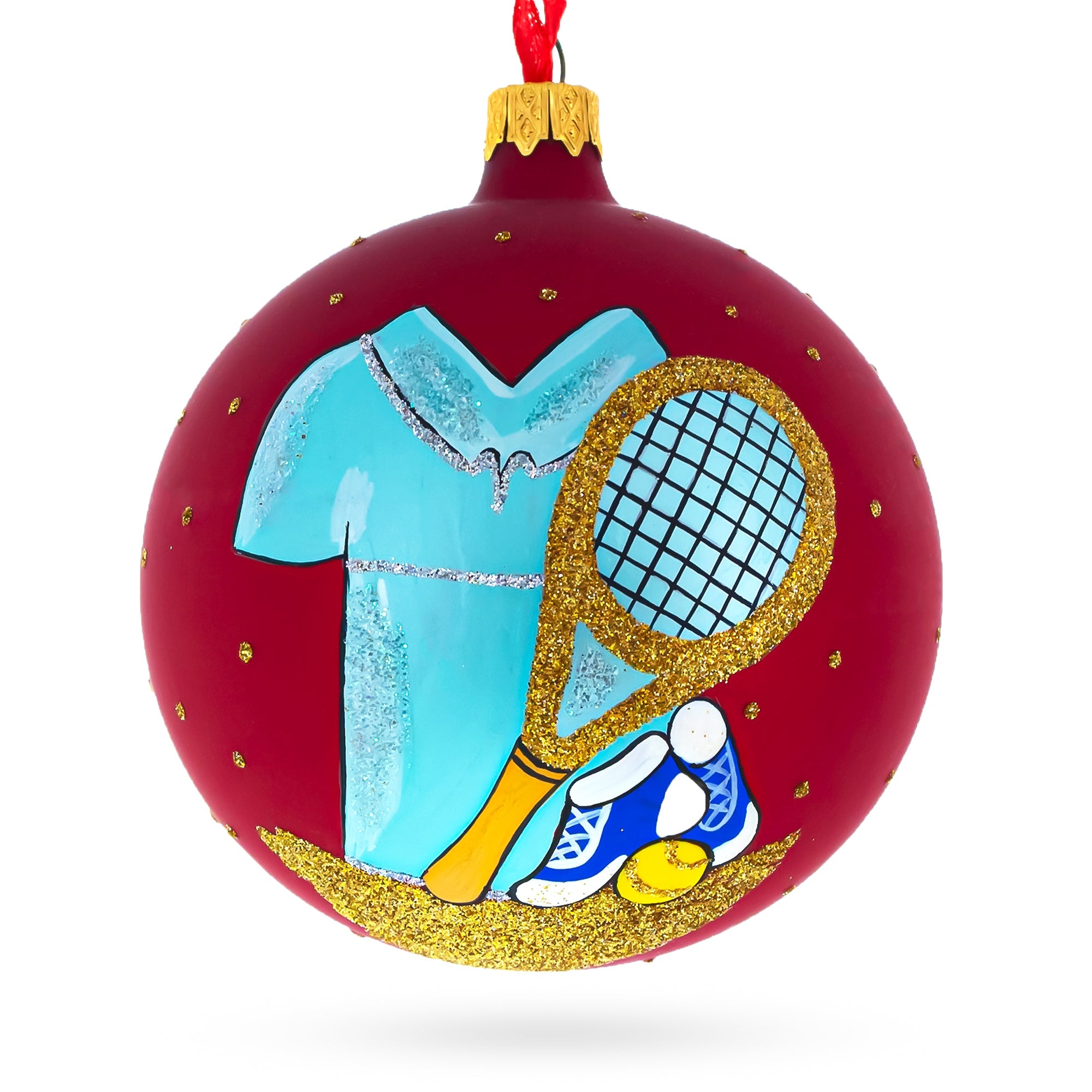 Match Point: Tennis Blown Glass Ball Christmas Ornament 4 Inches