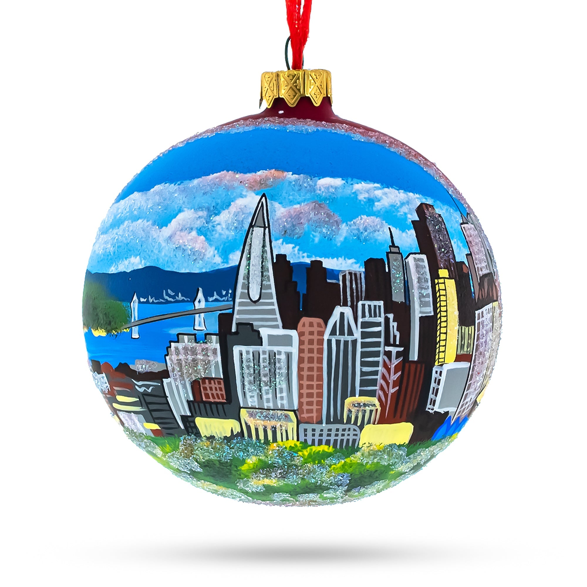 I Love San Francisco, California Glass Ball Christmas Ornament 4 Inches