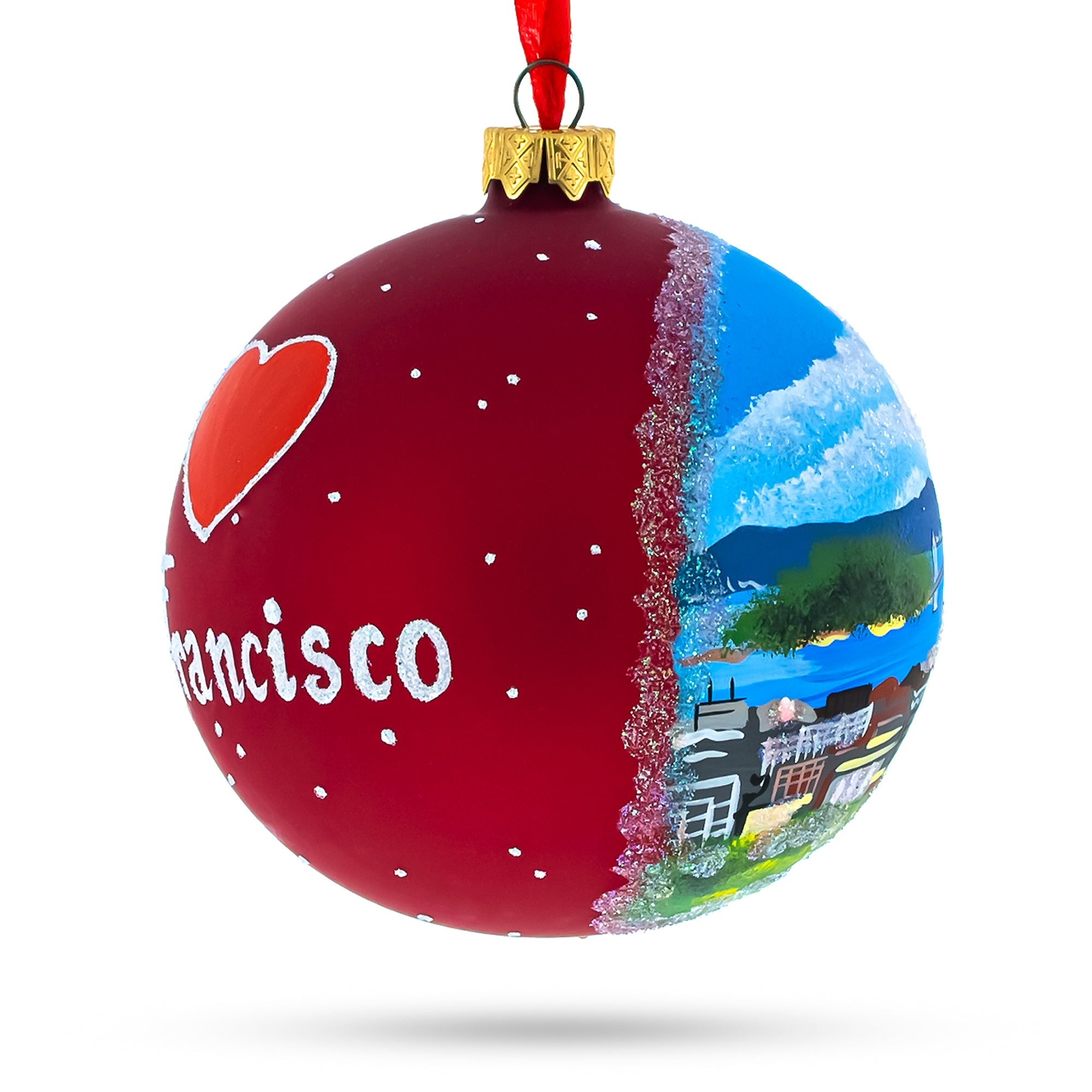 I Love San Francisco, California Glass Ball Christmas Ornament 4 Inches