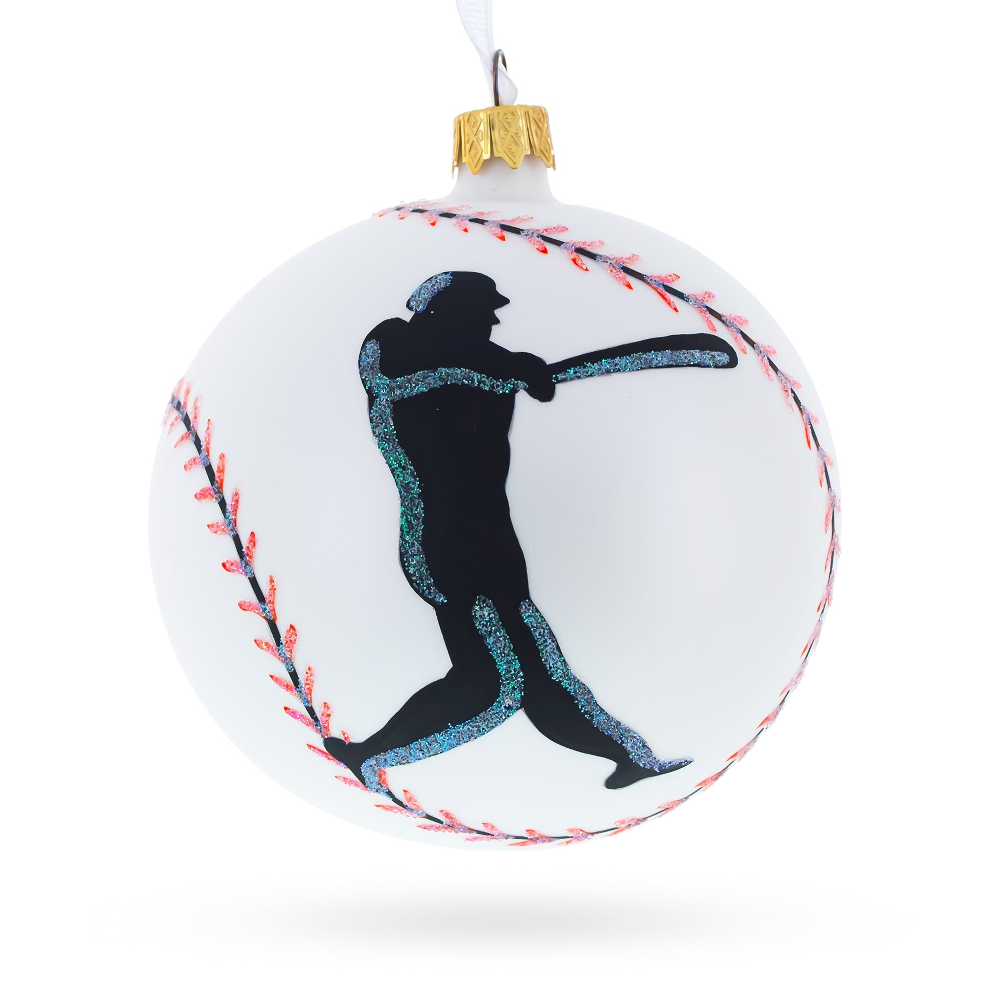 Home Run Heart: I Love Baseball Blown Glass Ball Christmas Ornament 4 Inches