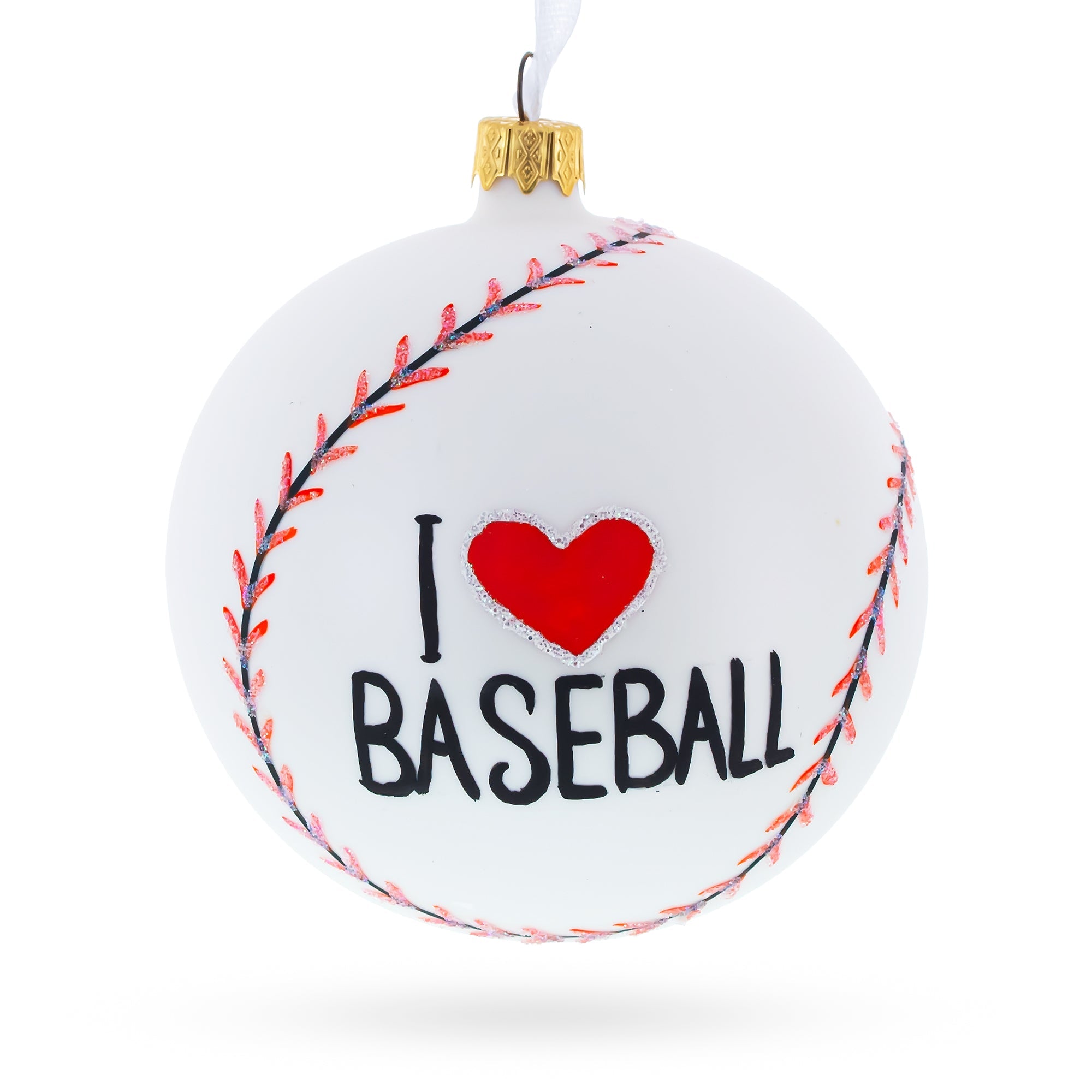 Home Run Heart: I Love Baseball Blown Glass Ball Christmas Ornament 4 Inches