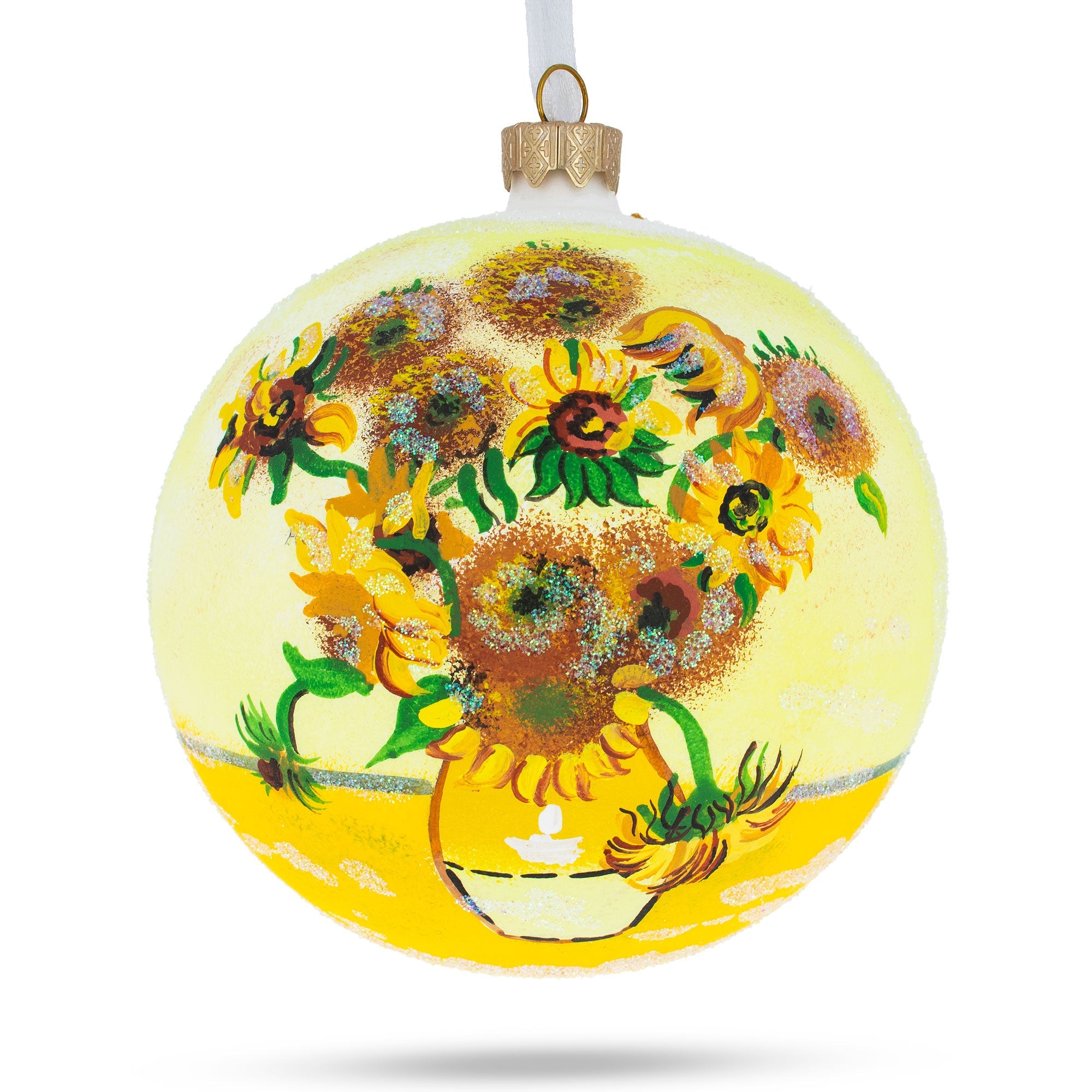 1887 'sunflowers' By Vincent Van Gogh Blown Glass Ball Christmas Ornament 4 Inches