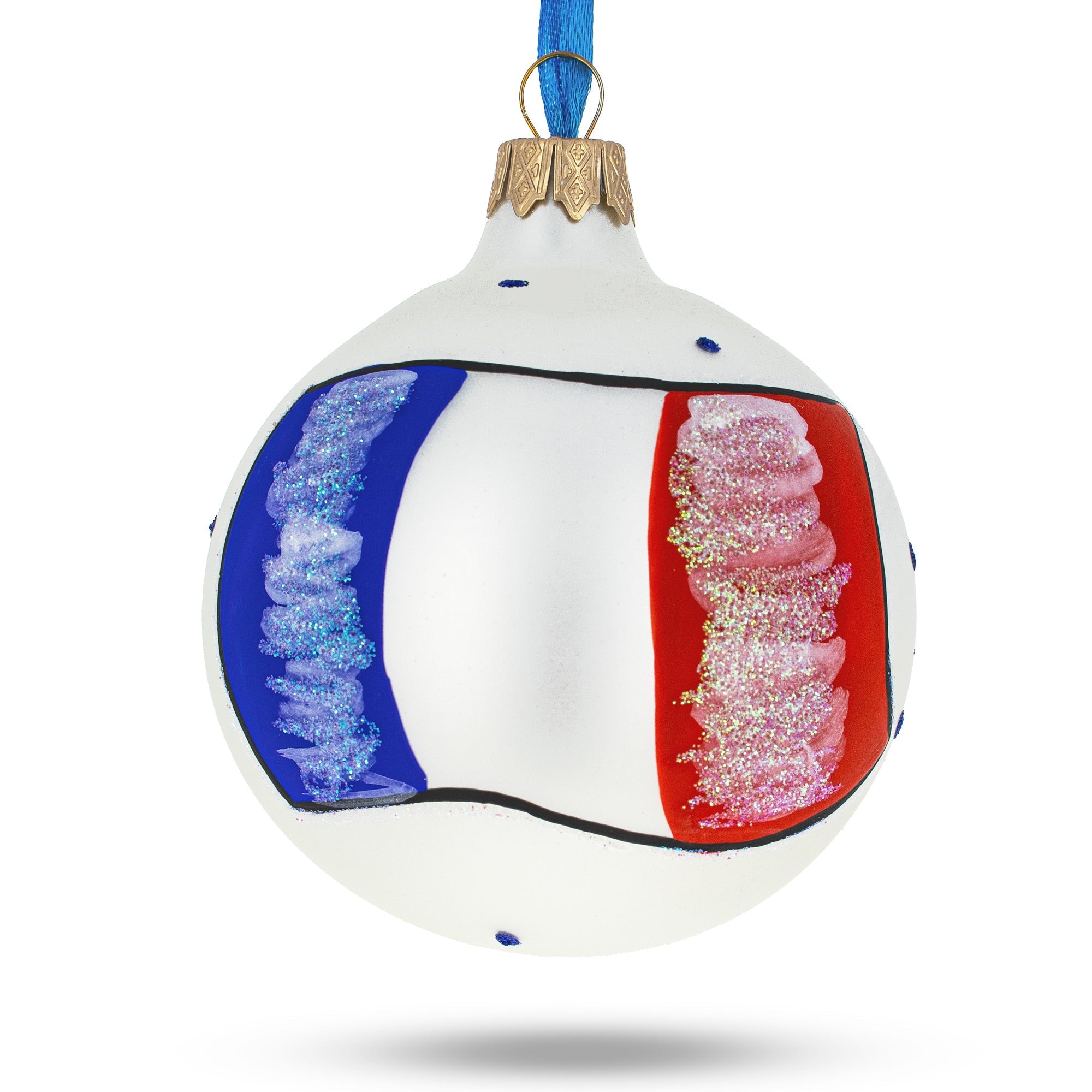 Flag Of France Blown Glass Ball Christmas Ornament 3.25 Inches