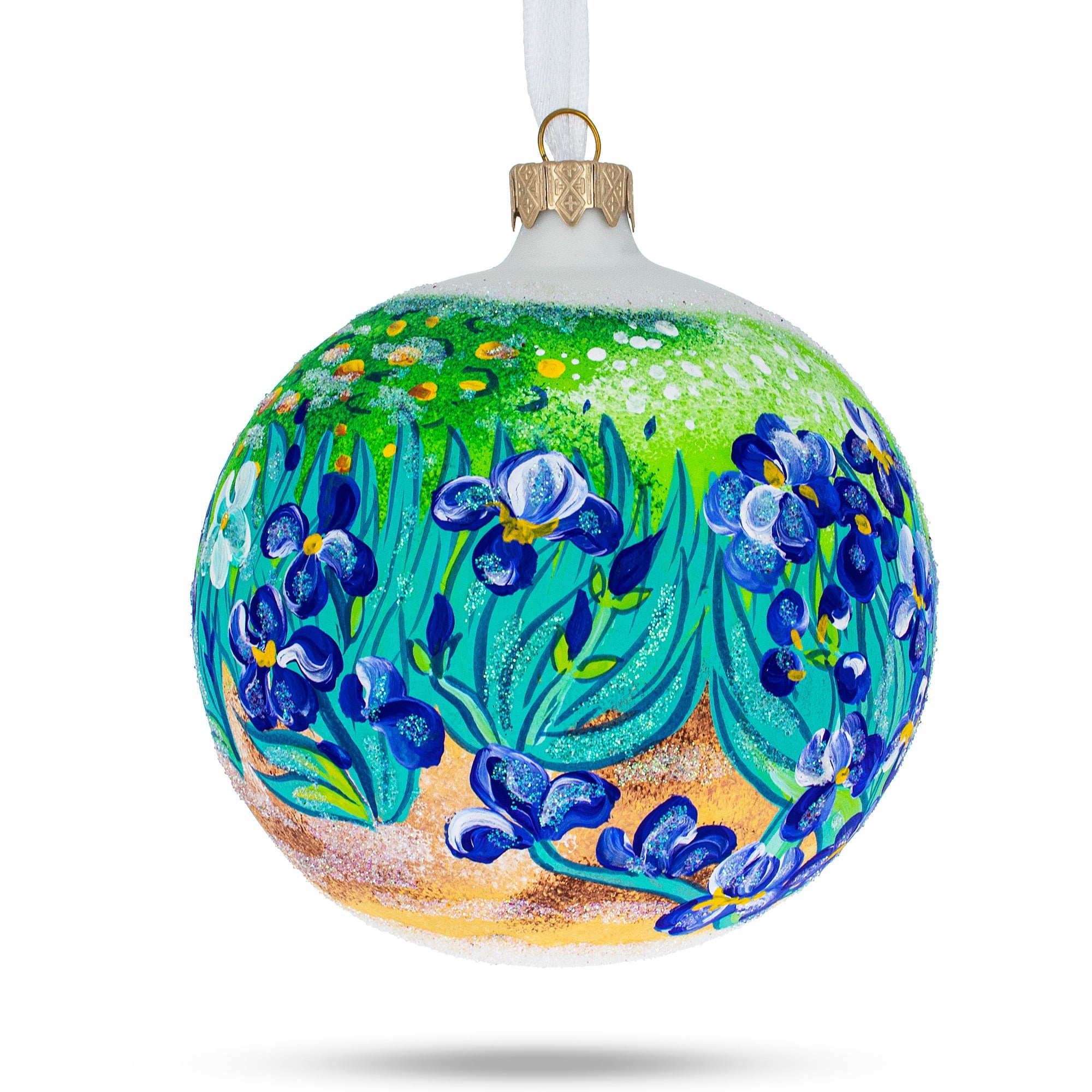 1889 'irises' By Vincent Van Gogh Blown Glass Ball Christmas Ornament 4 Inches