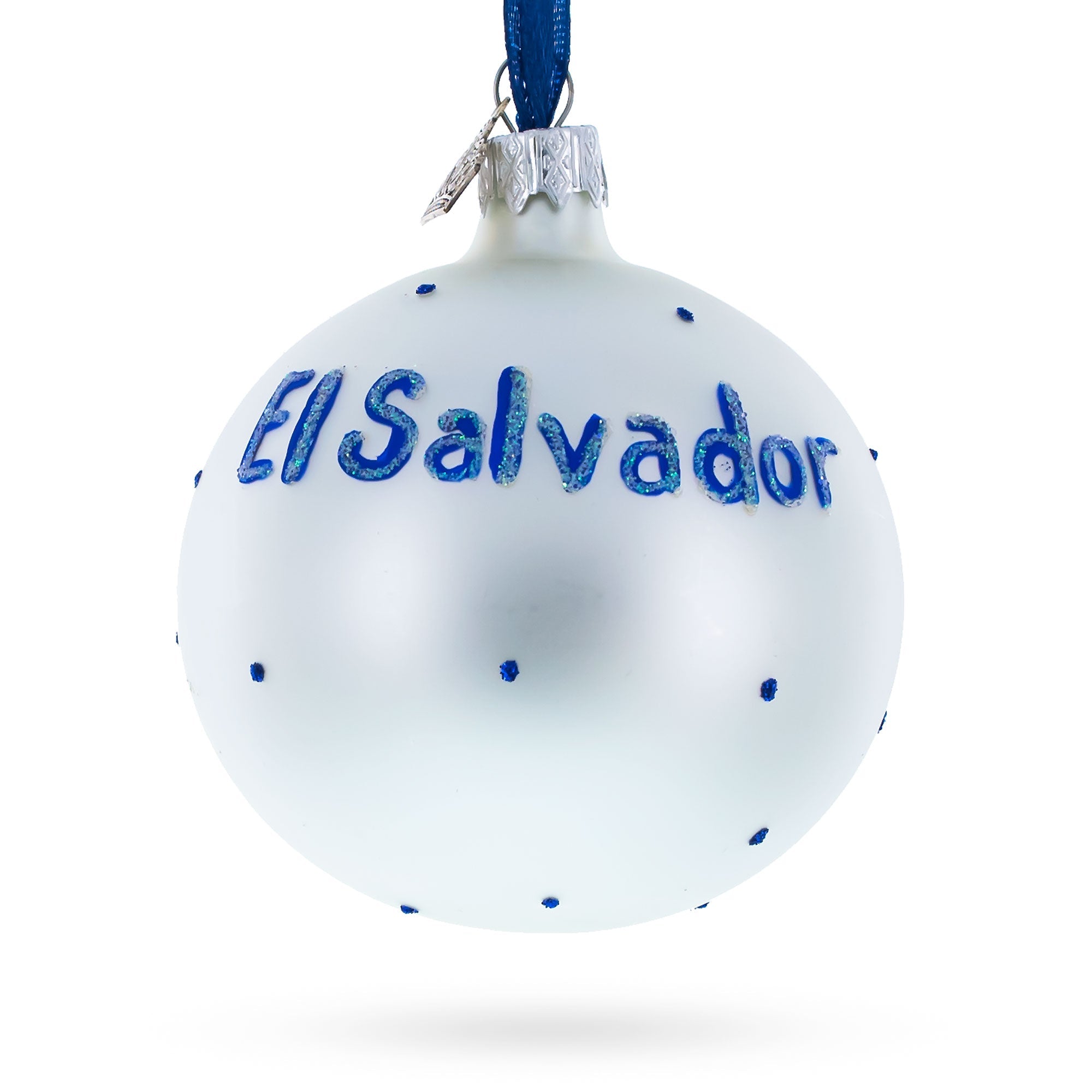 Flag Of El Salvador Blown Glass Ball Christmas Ornament 3.25 Inches