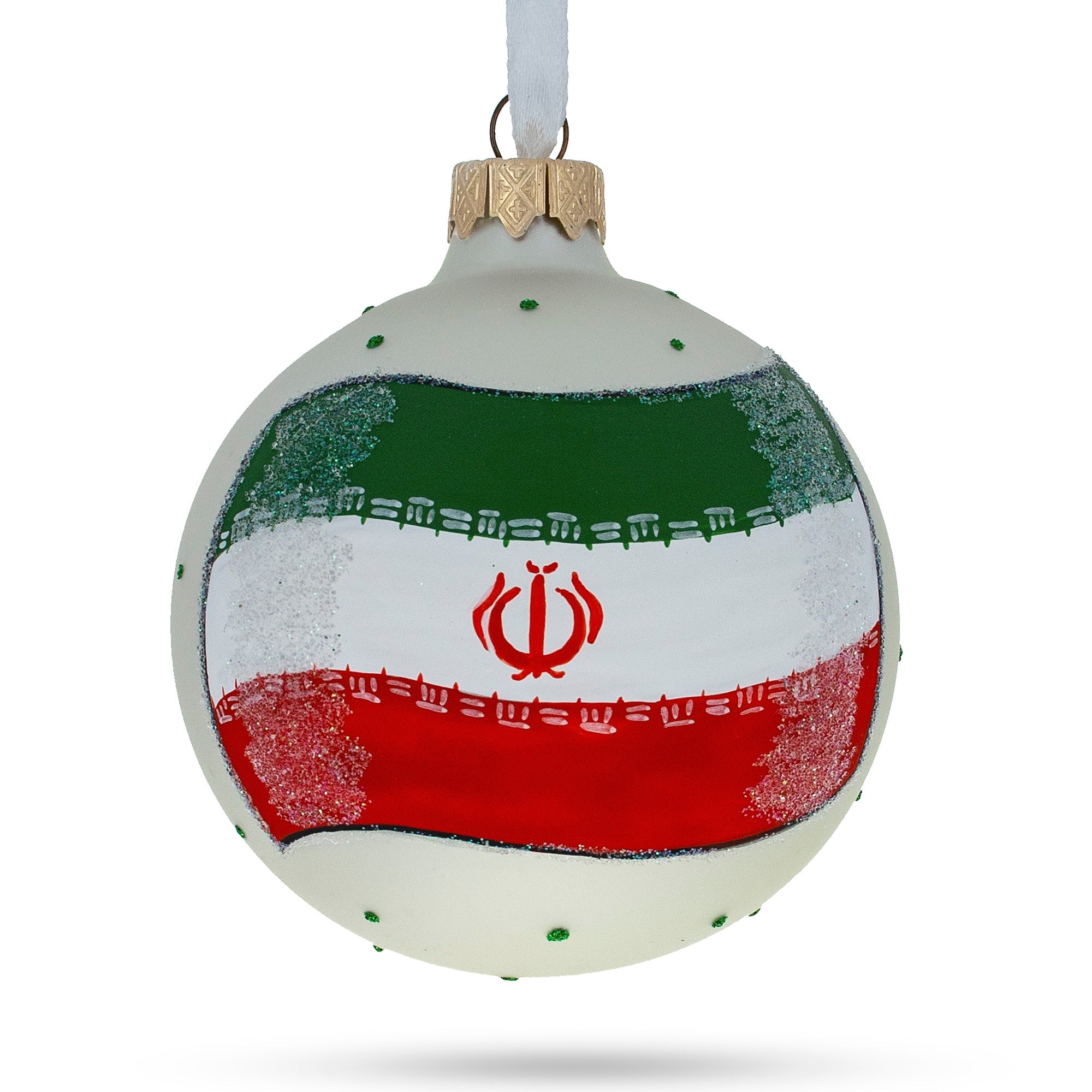 Flag Of Iran Glass Ball Christmas Ornament 3.25 Inches (made In Ukraine)