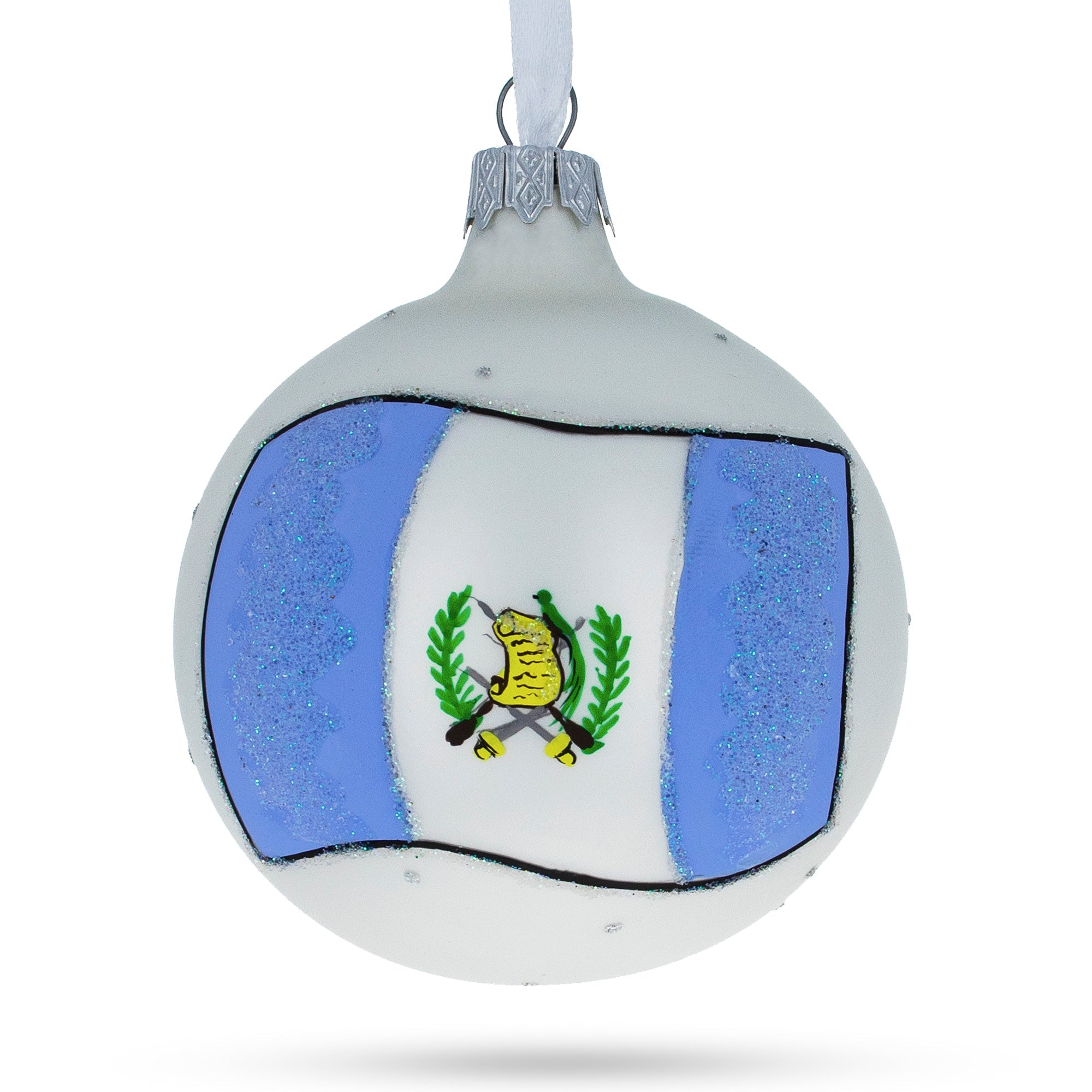 Flag Of Guatemala Blown Glass Ball Christmas Ornament 3.25 Inches