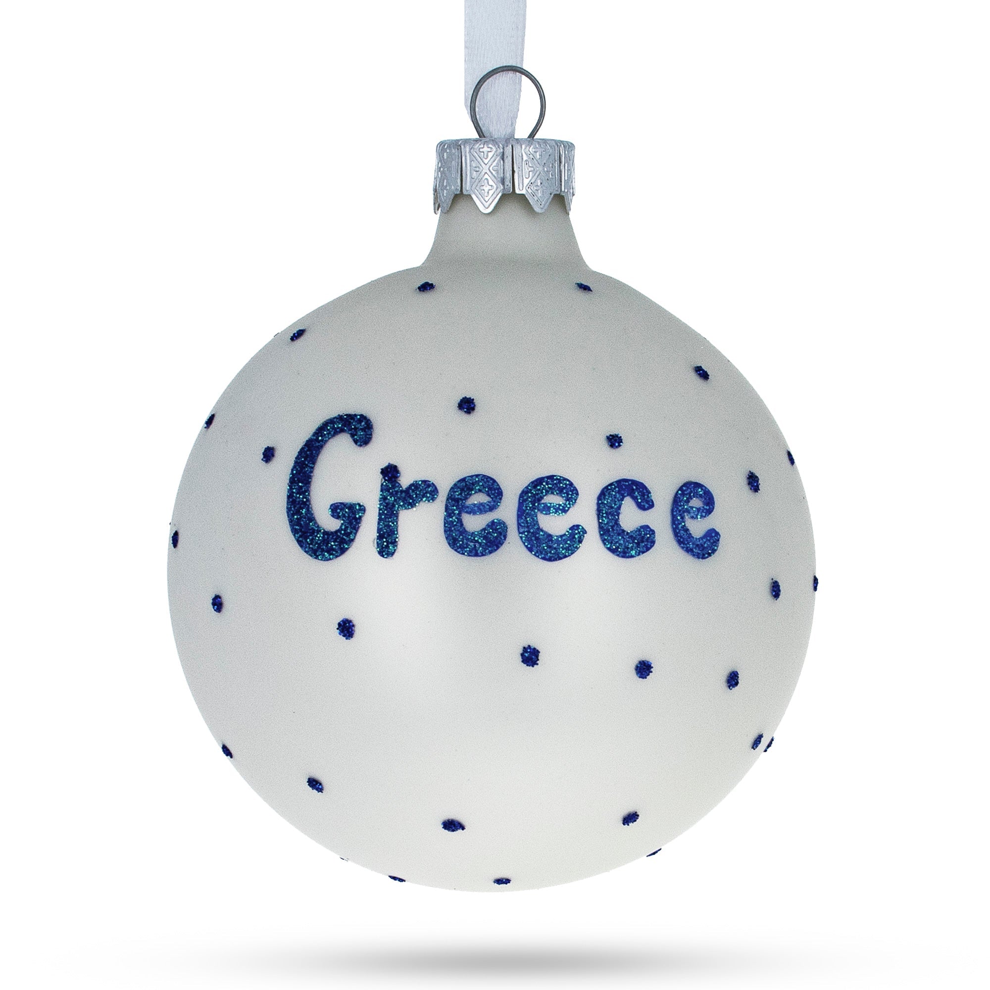 Flag Of Greece Blown Glass Ball Christmas Ornament 3.25 Inches