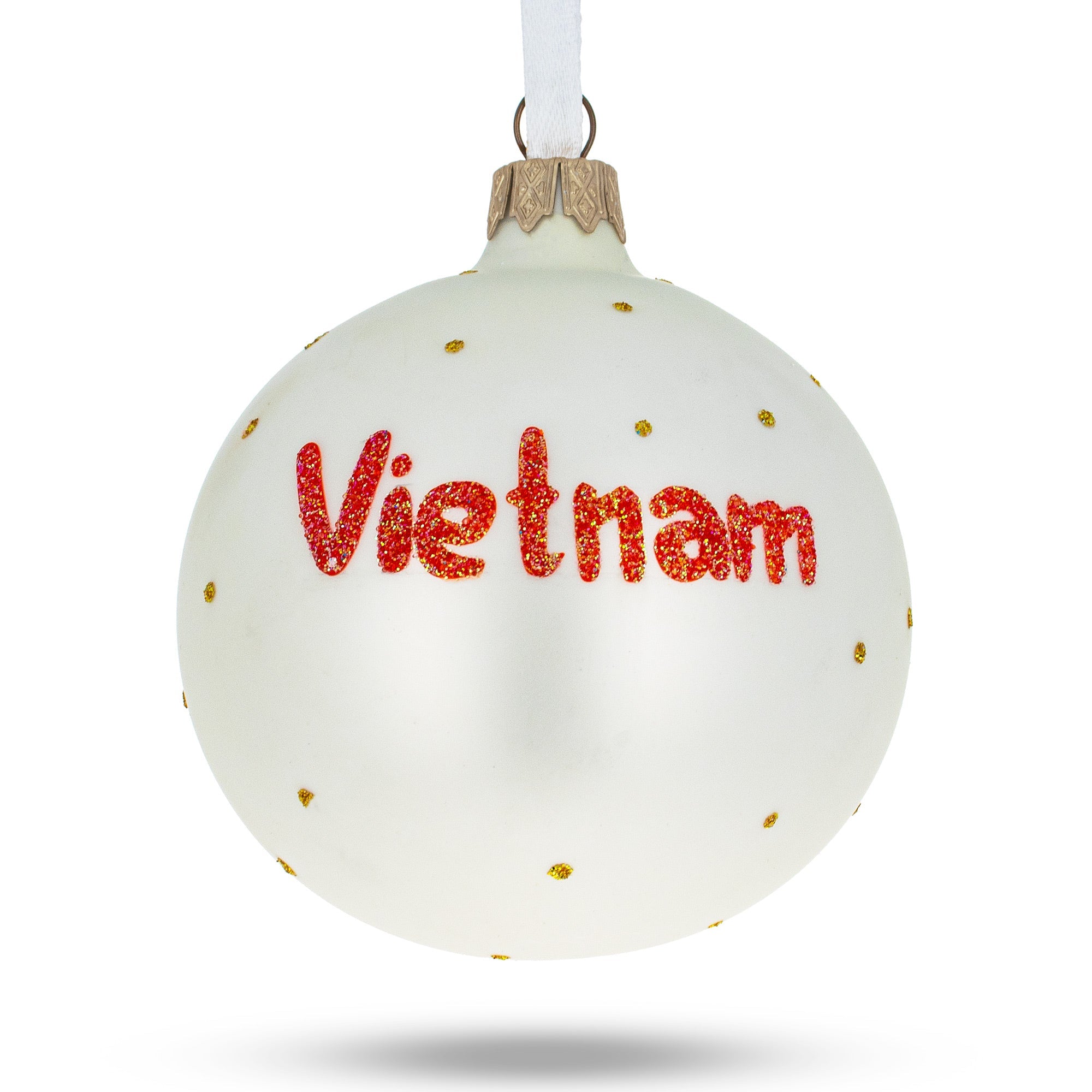 Flag Of Vietnam Blown Glass Ball Christmas Ornament 3.25 Inches