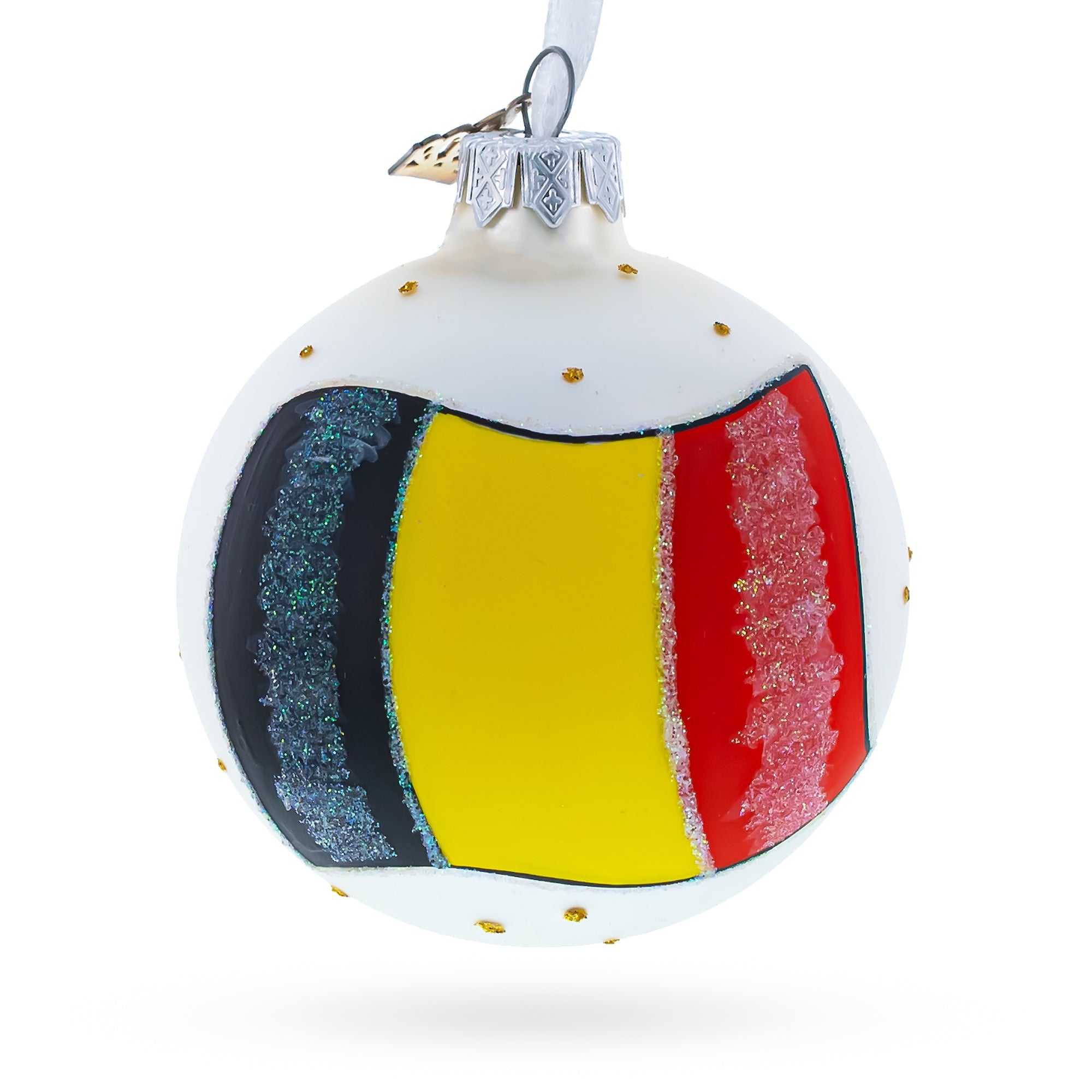 Flag Of Belgium Blown Glass Ball Christmas Ornament 3.25 Inches