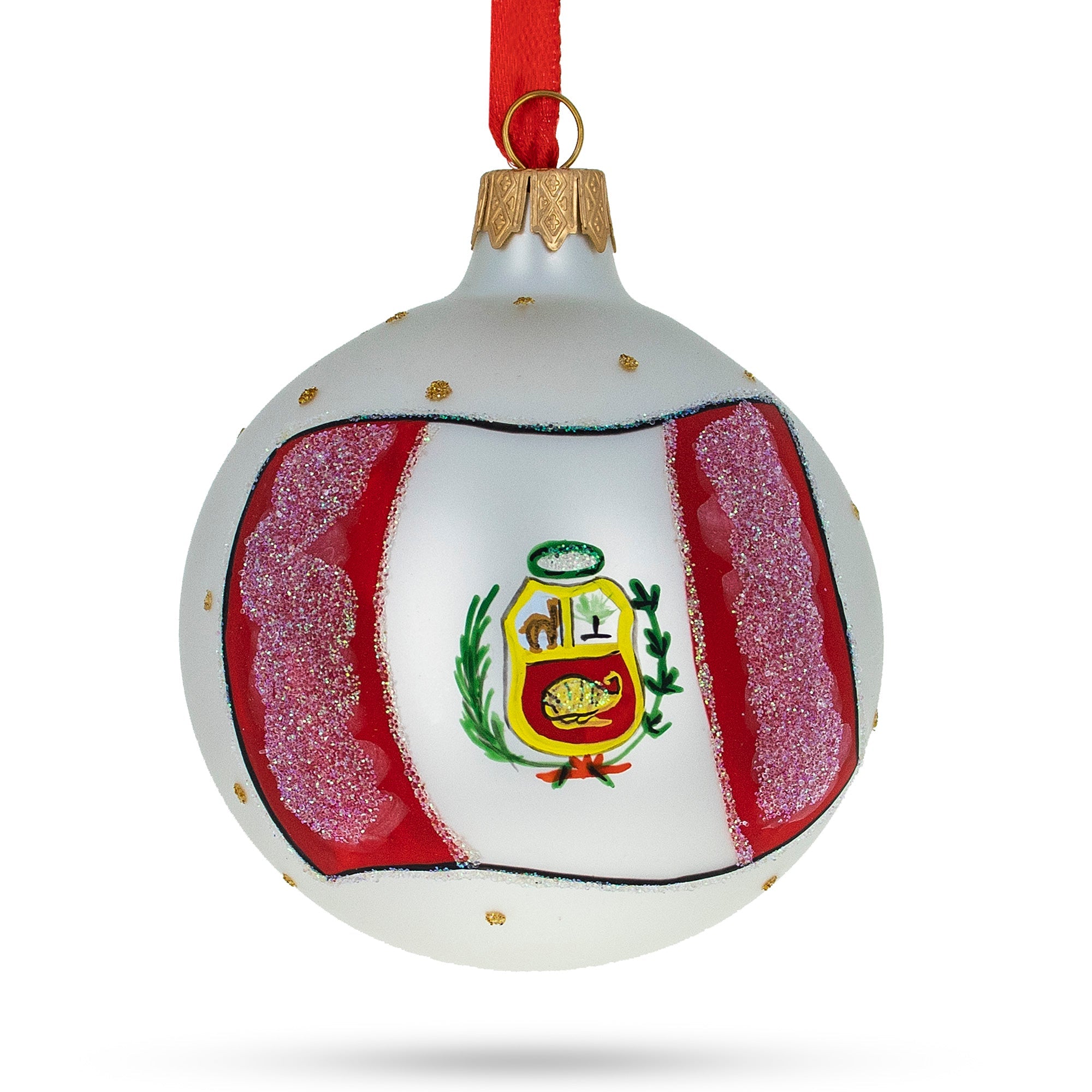 Flag Of Peru Blown Glass Ball Christmas Ornament 3.25 Inches