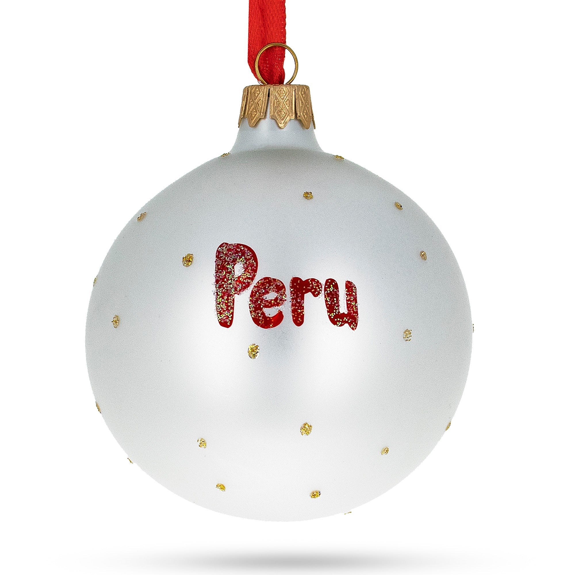 Flag Of Peru Blown Glass Ball Christmas Ornament 3.25 Inches