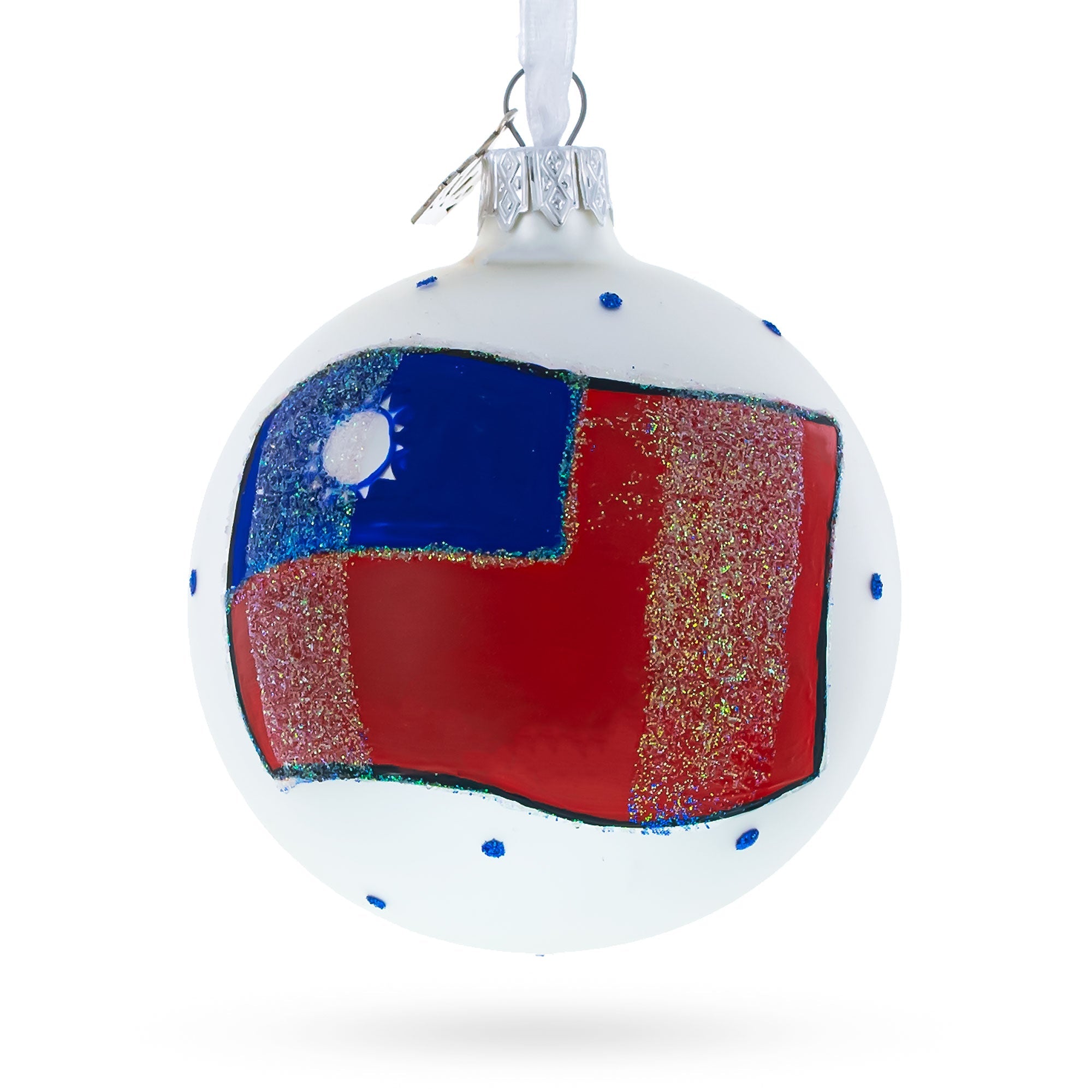 Flag Of Taiwan Blown Glass Ball Christmas Ornament 3.25 Inches