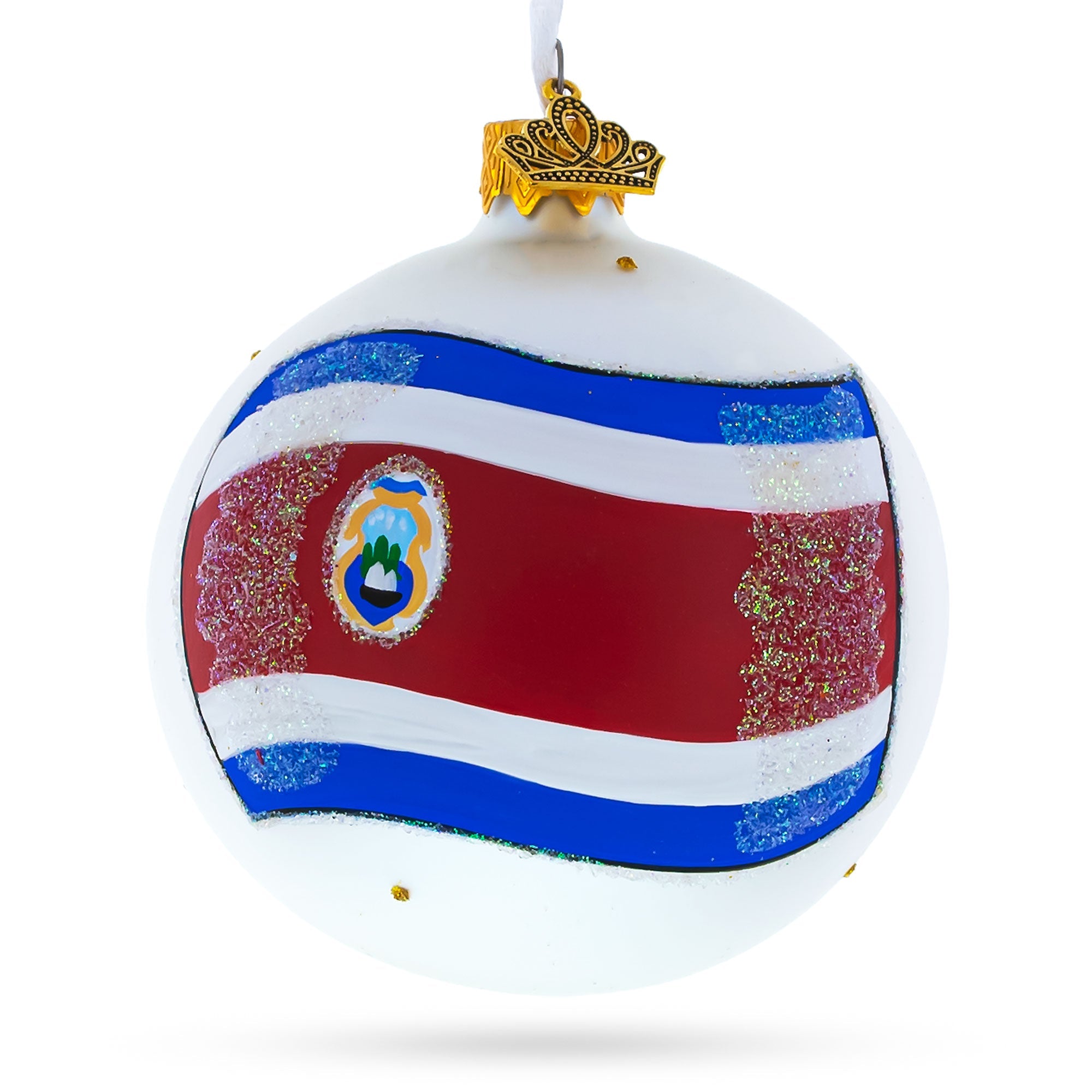 Flag Of Costa Rica Blown Glass Ball Christmas Ornament 3.25 Inches