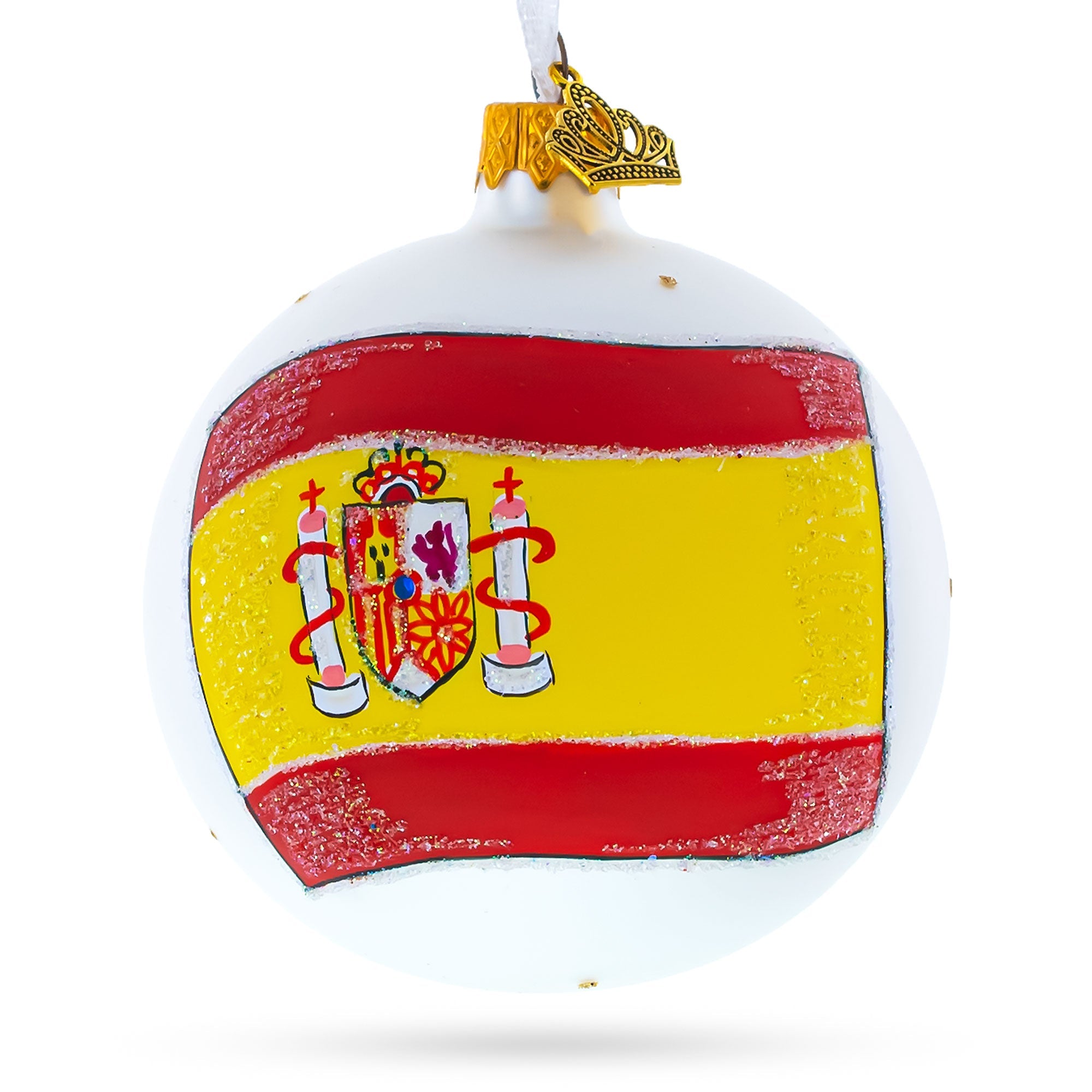 Flag Of Spain Blown Glass Ball Christmas Ornament 3.25 Inches