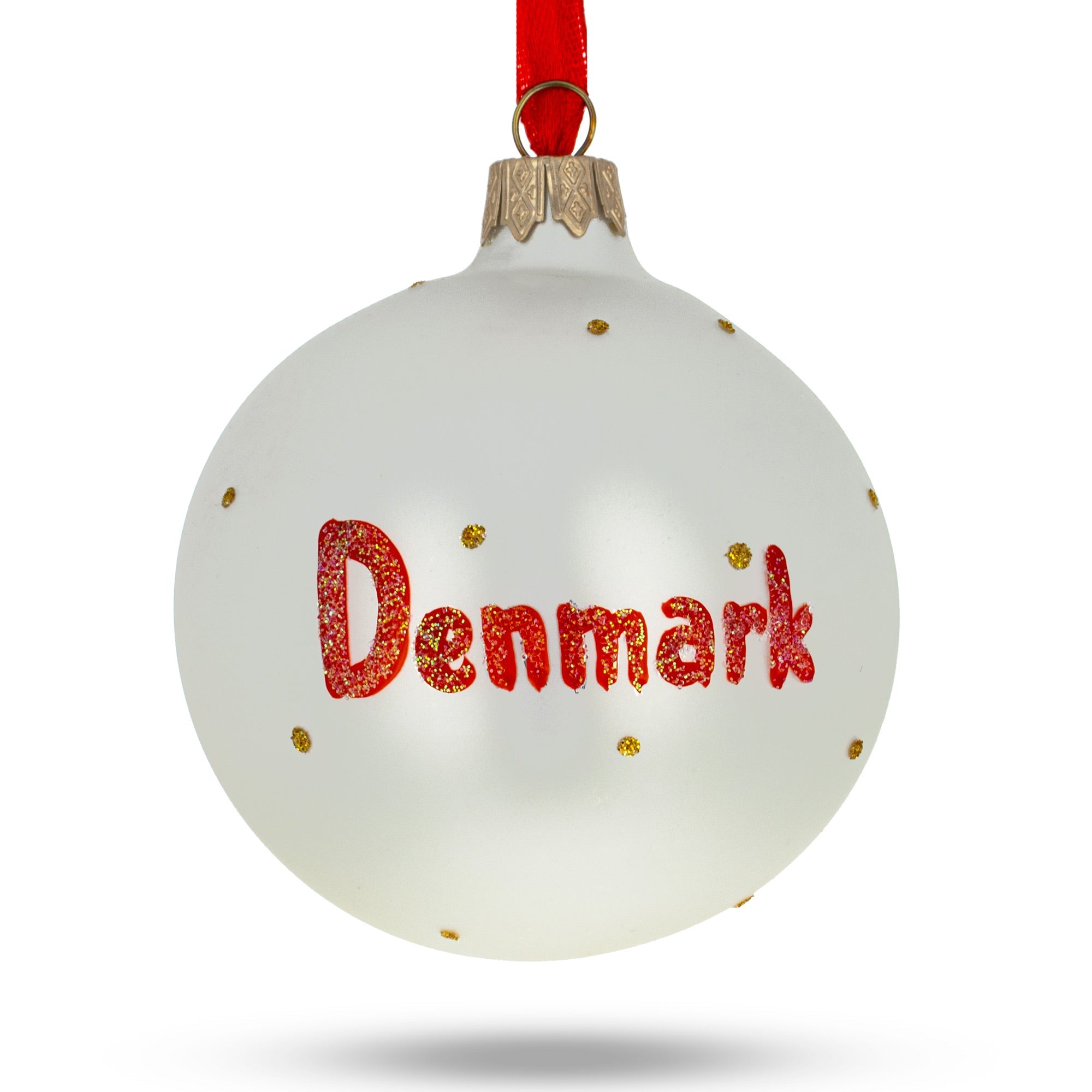 Flag Of Denmark Blown Glass Ball Christmas Ornament 3.25 Inches