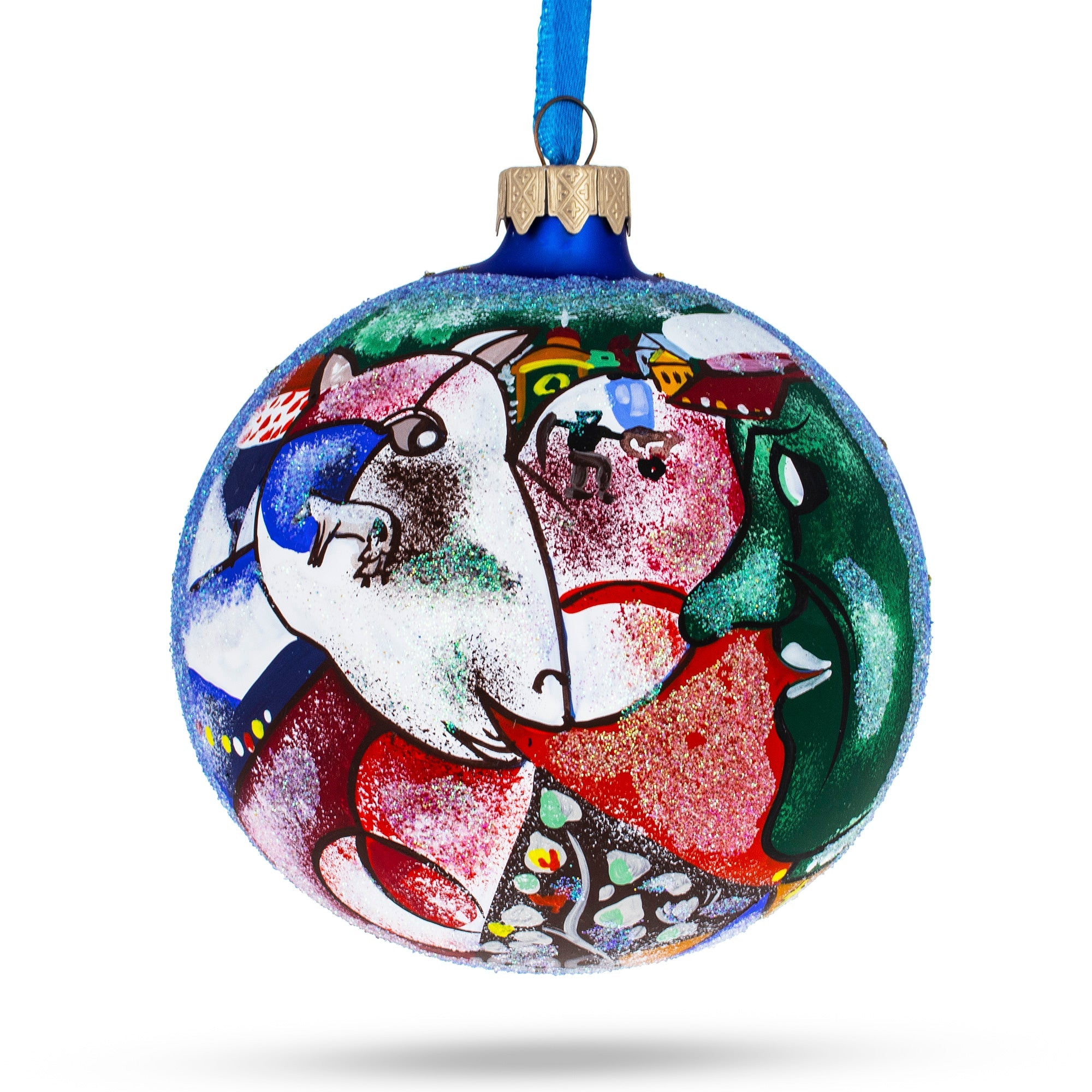 Marc Chagall's 1911 'i And The Village' Masterpiece Blown Glass Ball Christmas Ornament 4 Inches