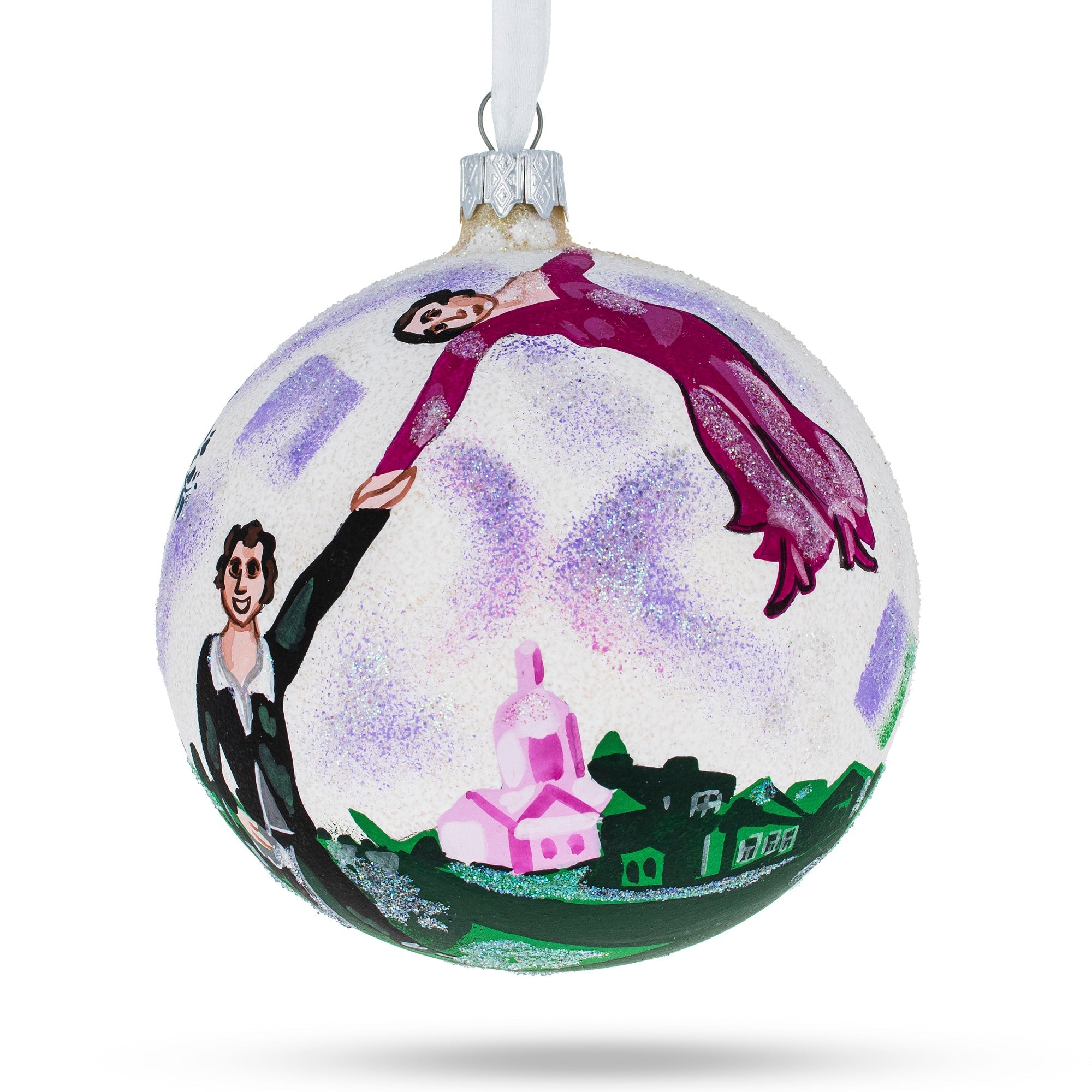 Marc Chagall's 1917 'the Promenade' Masterpiece Blown Glass Ball Christmas Ornament 4 Inches