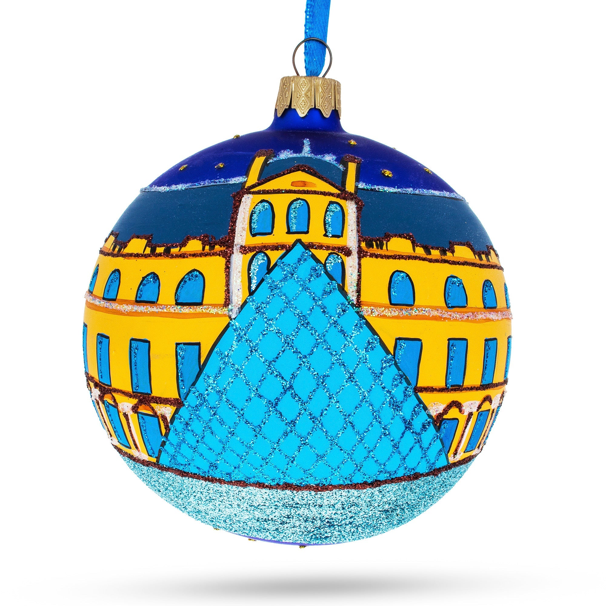 Louvre Museum, Paris, France Glass Ball Christmas Ornament 4 Inches