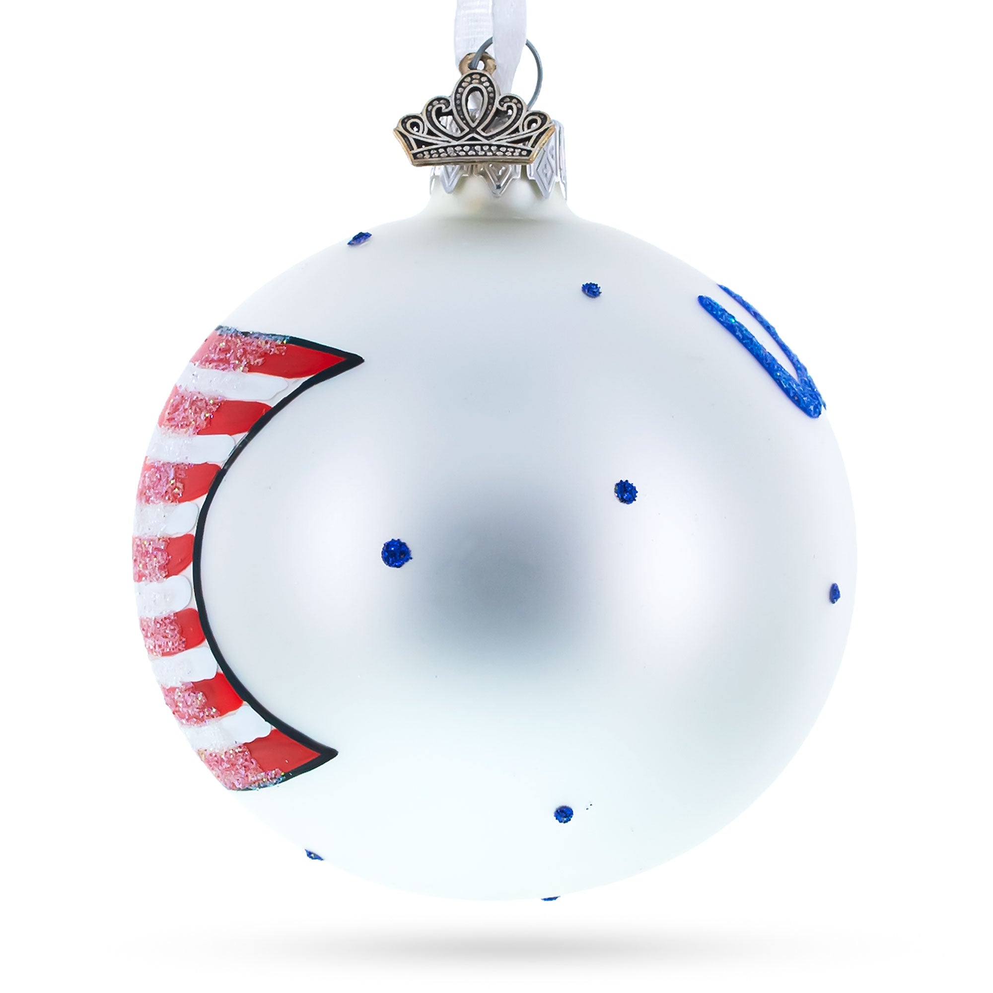 Flag Of United States Of America On White Glass Ball Christmas Ornament 3.25 Inches