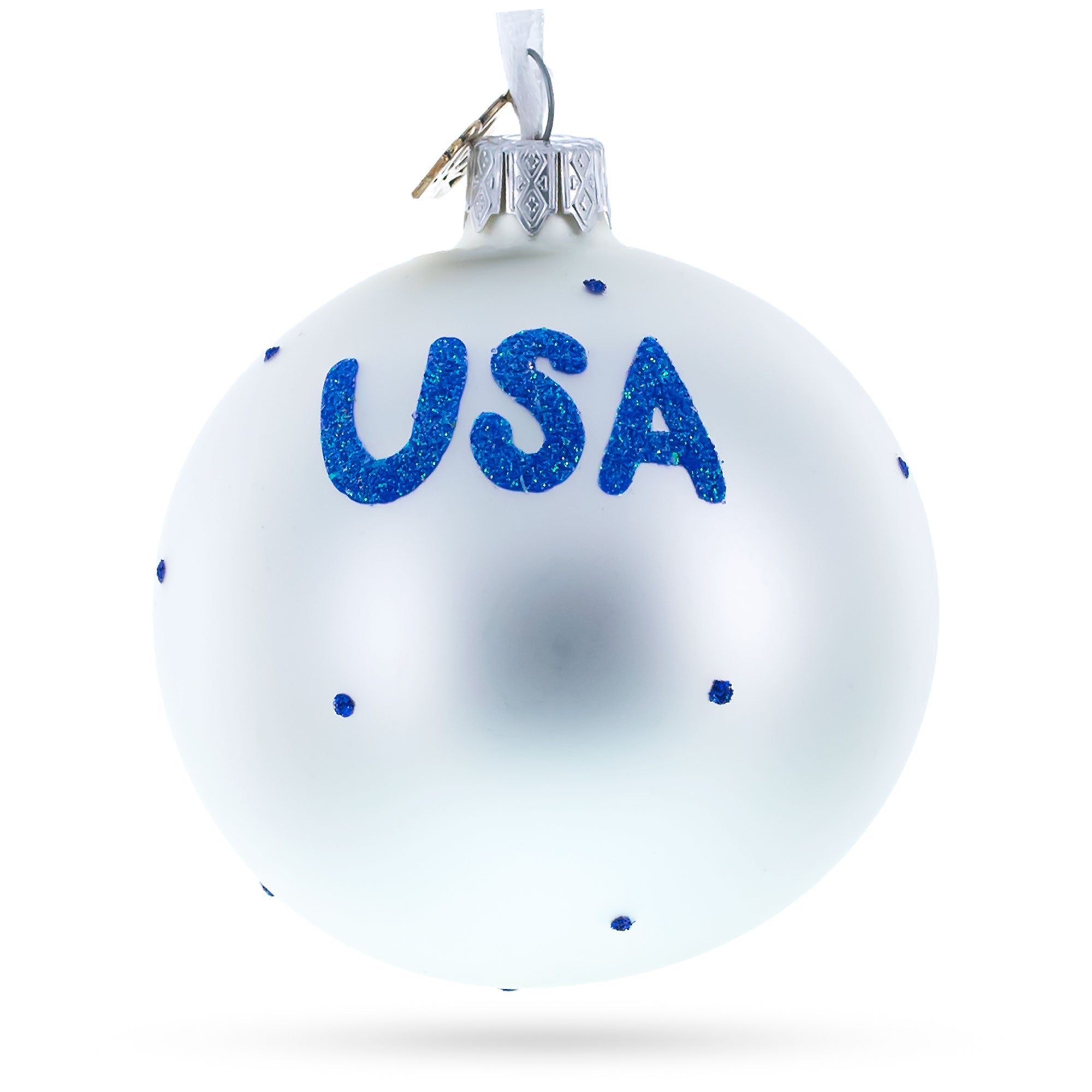 Flag Of United States Of America On White Glass Ball Christmas Ornament 3.25 Inches